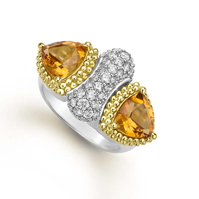 Caviar Color 18K Maderia Citrine & Diamond Trillion Ring made by LAGOS
