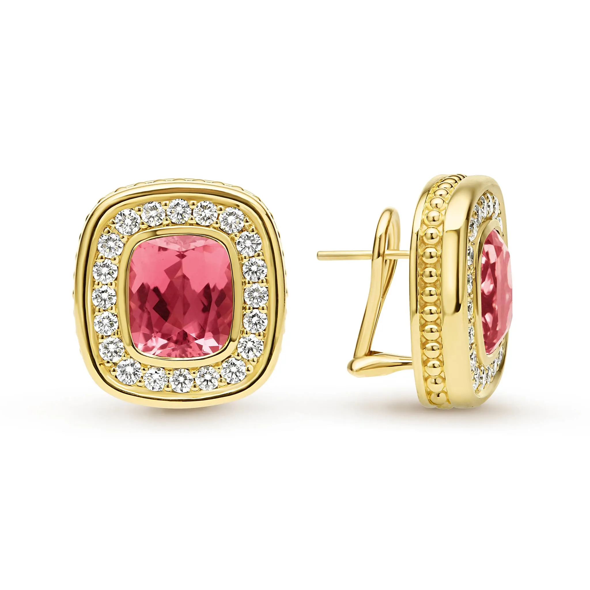 Studio 18K Gold Pink Tourmaline and Diamond Stud Earrings sold by LAGOS