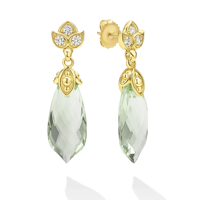 Studio 18K Diamond Lotus and Prasiolite Drop Earrings sold by LAGOS
