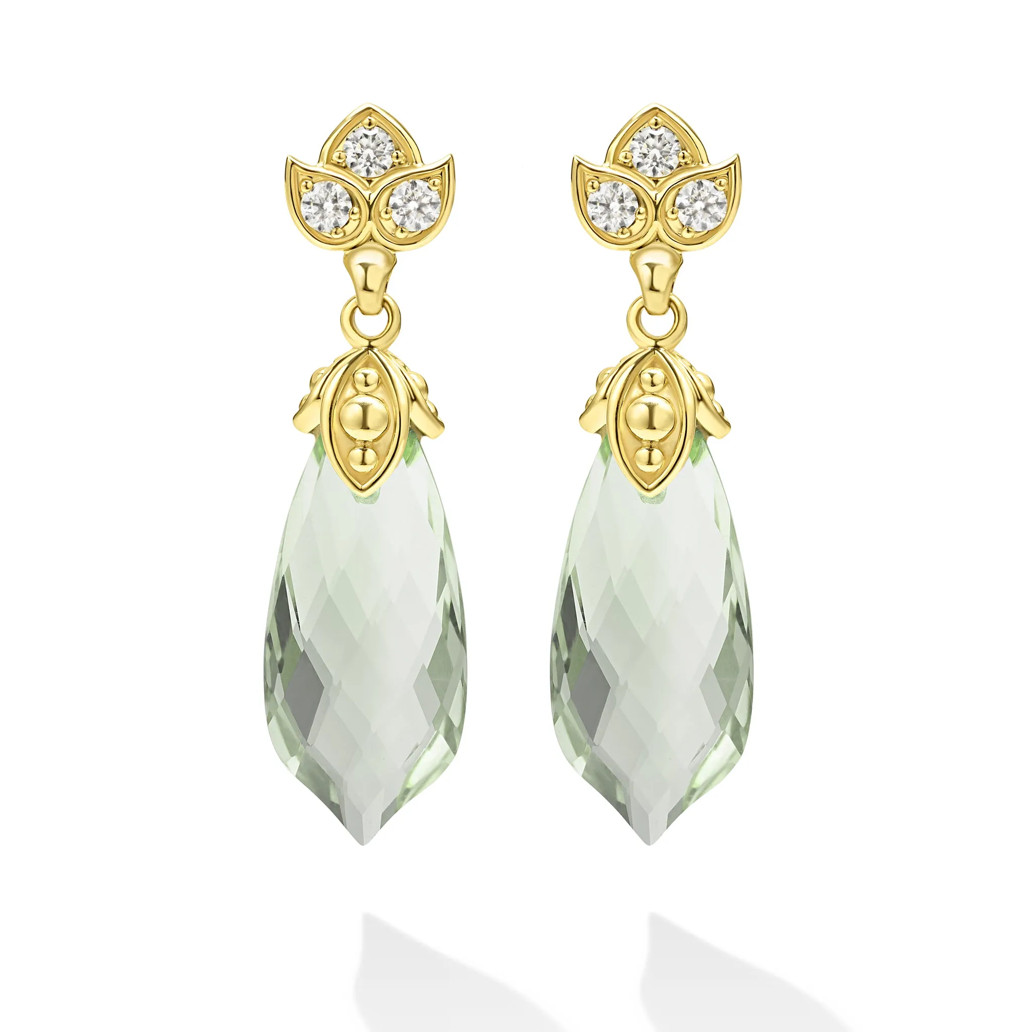 Studio 18K Diamond Lotus and Prasiolite Drop Earrings sold by LAGOS product image thumbnail 2