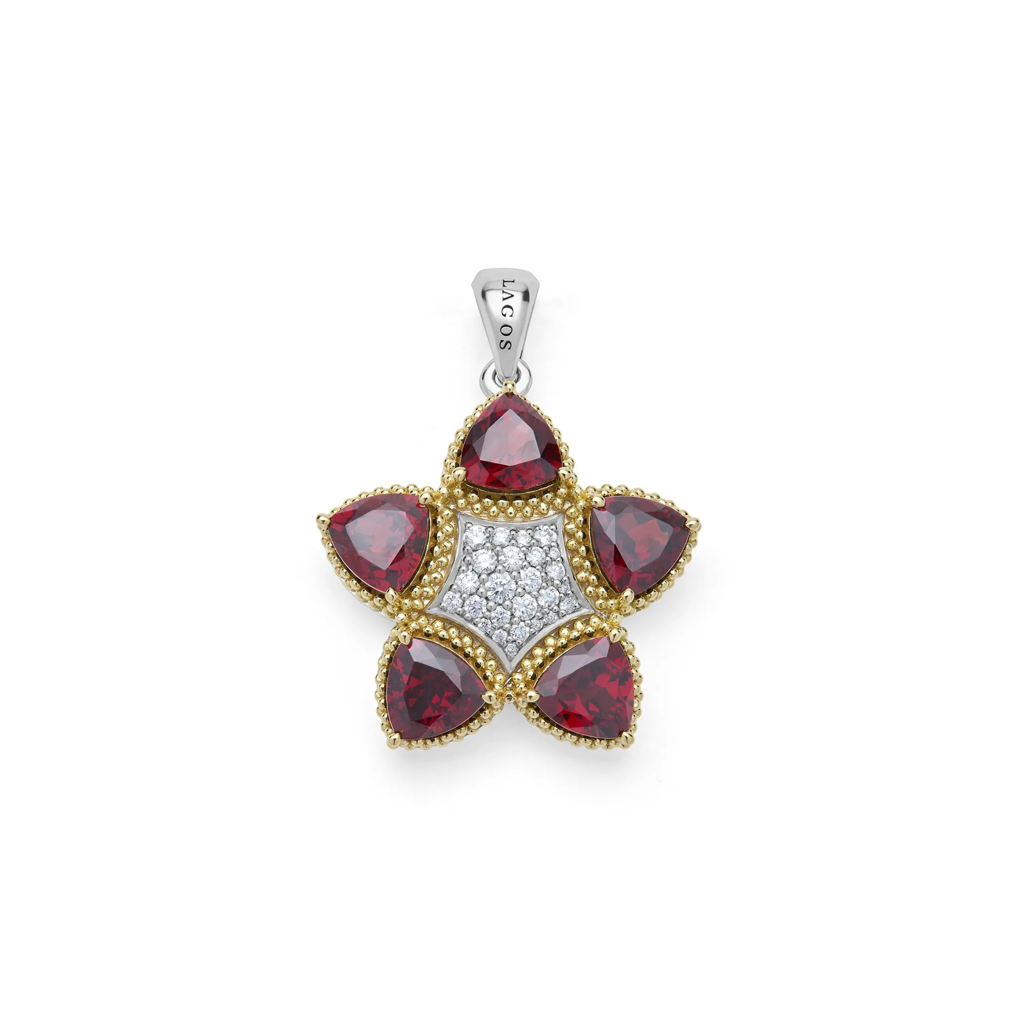 Studio Two-Tone Garnet and Diamond Pendant sold by LAGOS