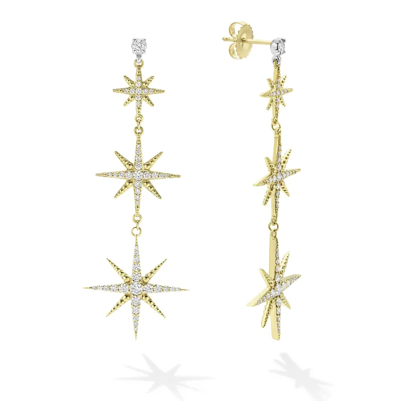 Studio 18K Gold Triple Star Diamond Drop Earrings sold by LAGOS