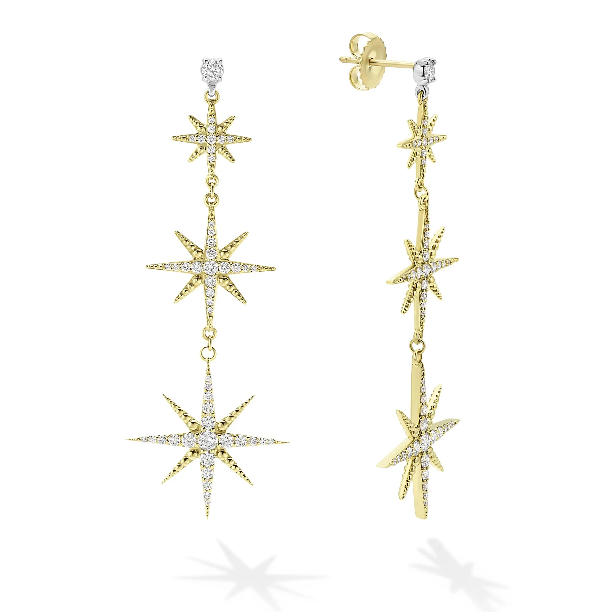 Studio 18K Gold Triple Star Diamond Drop Earrings sold by LAGOS