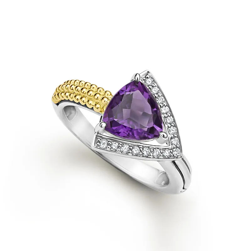 Caviar Color 18K Trillion-Cut Amethyst and Diamond Ring sold by LAGOS