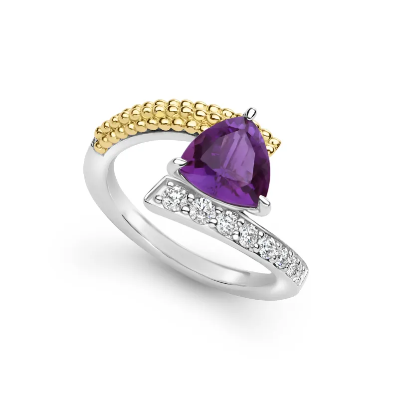 Caviar Color 18K Trillion-Cut Amethyst and Diamond Ring sold by LAGOS