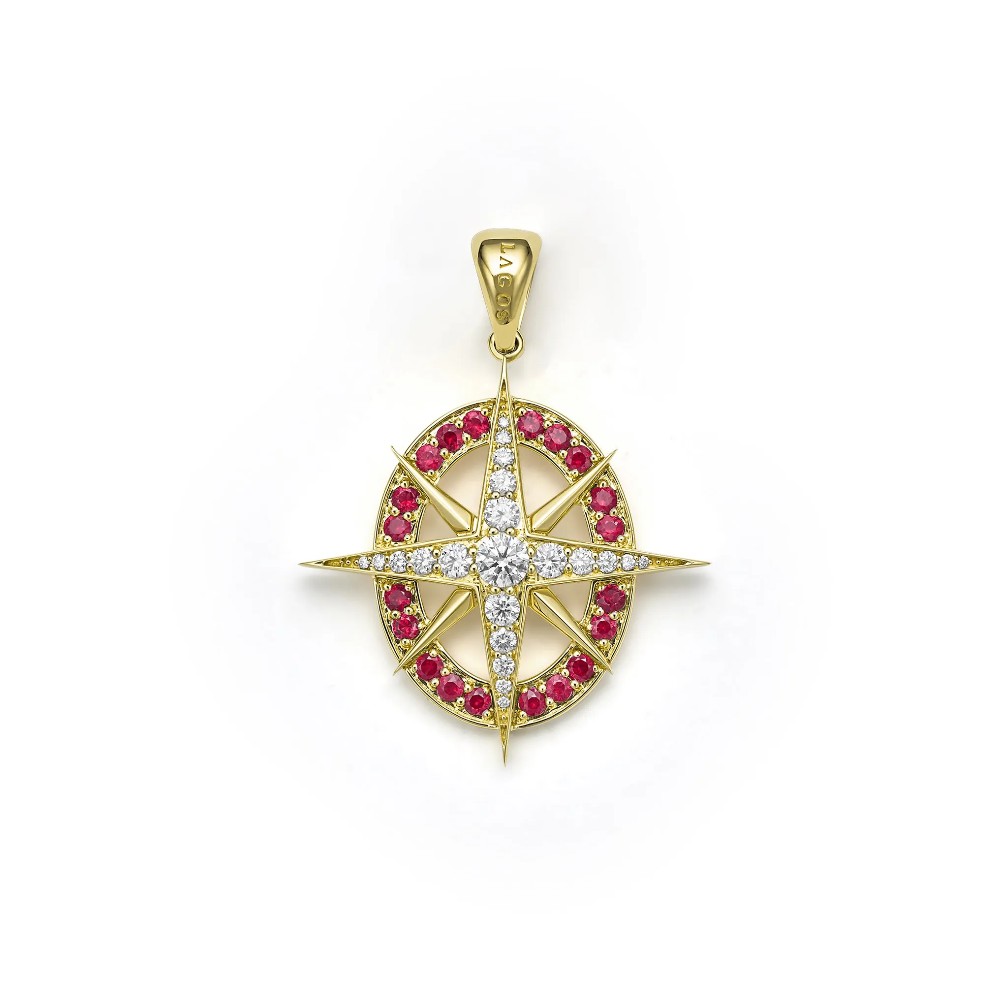 Studio 18K North Star Diamond Ruby Pendant sold by LAGOS