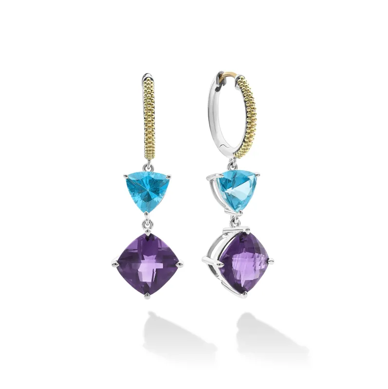 Caviar Color Two-Tone Amethyst and Evergreen Topaz Hoop Earrings sold by LAGOS