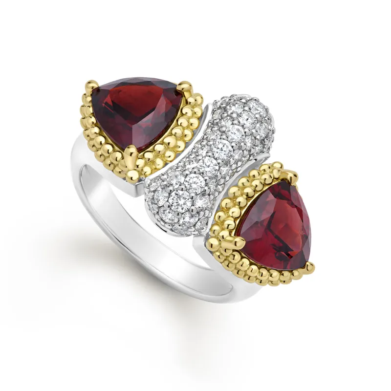 Studio 18K Garnet & Diamond Trillion Ring made by LAGOS