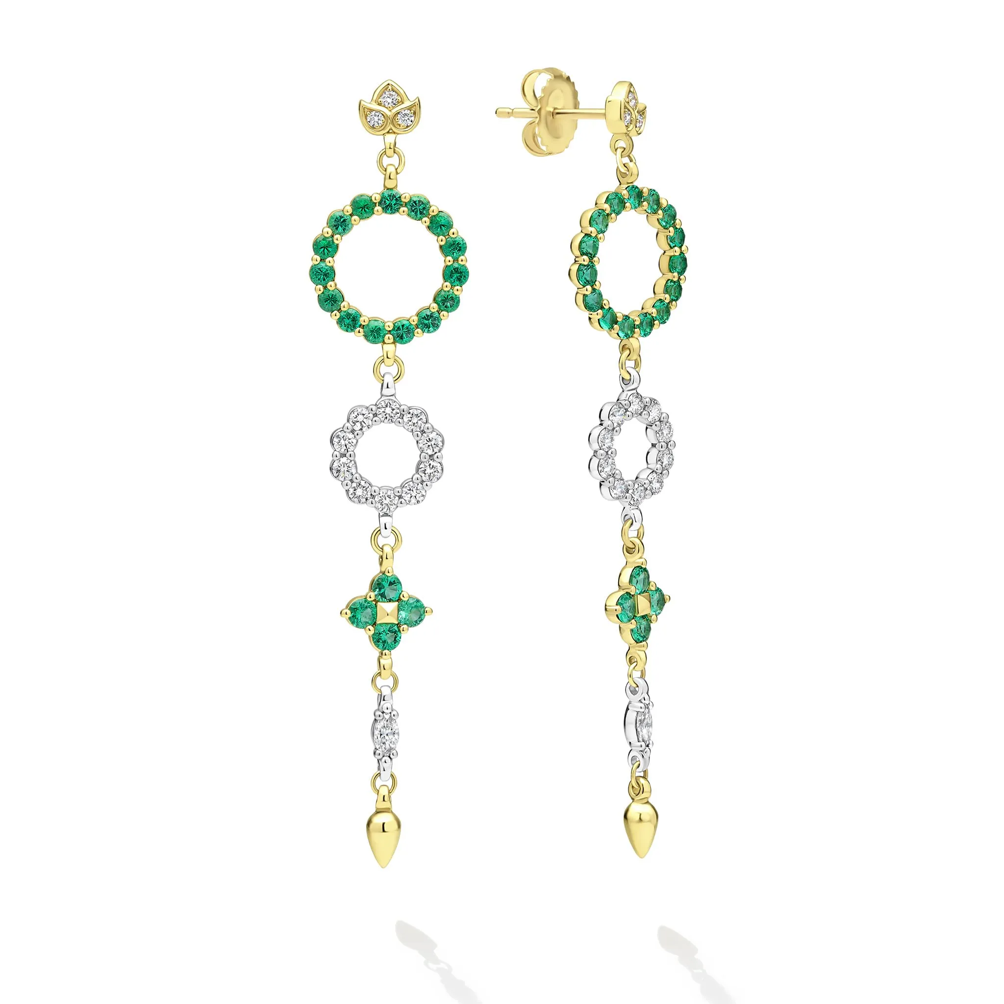 Studio 18K Gold Emerald Diamond Circle Drop Earring sold by LAGOS