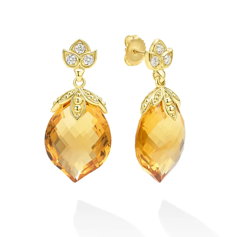 Studio 18K Diamond & Citrine Lotus Drop Earring sold by LAGOS
