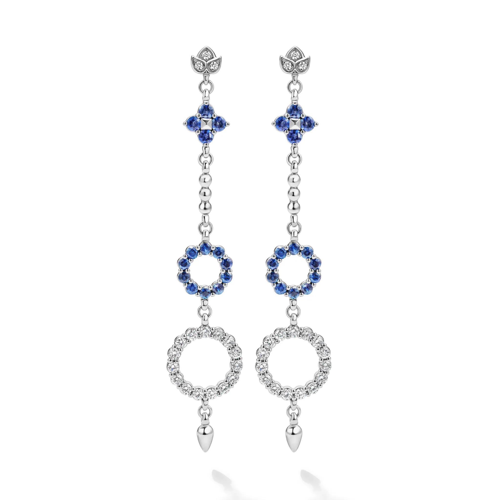 Studio 18K Diamond & Blue Sapphire Mint Lotus Drop Earrings sold by LAGOS