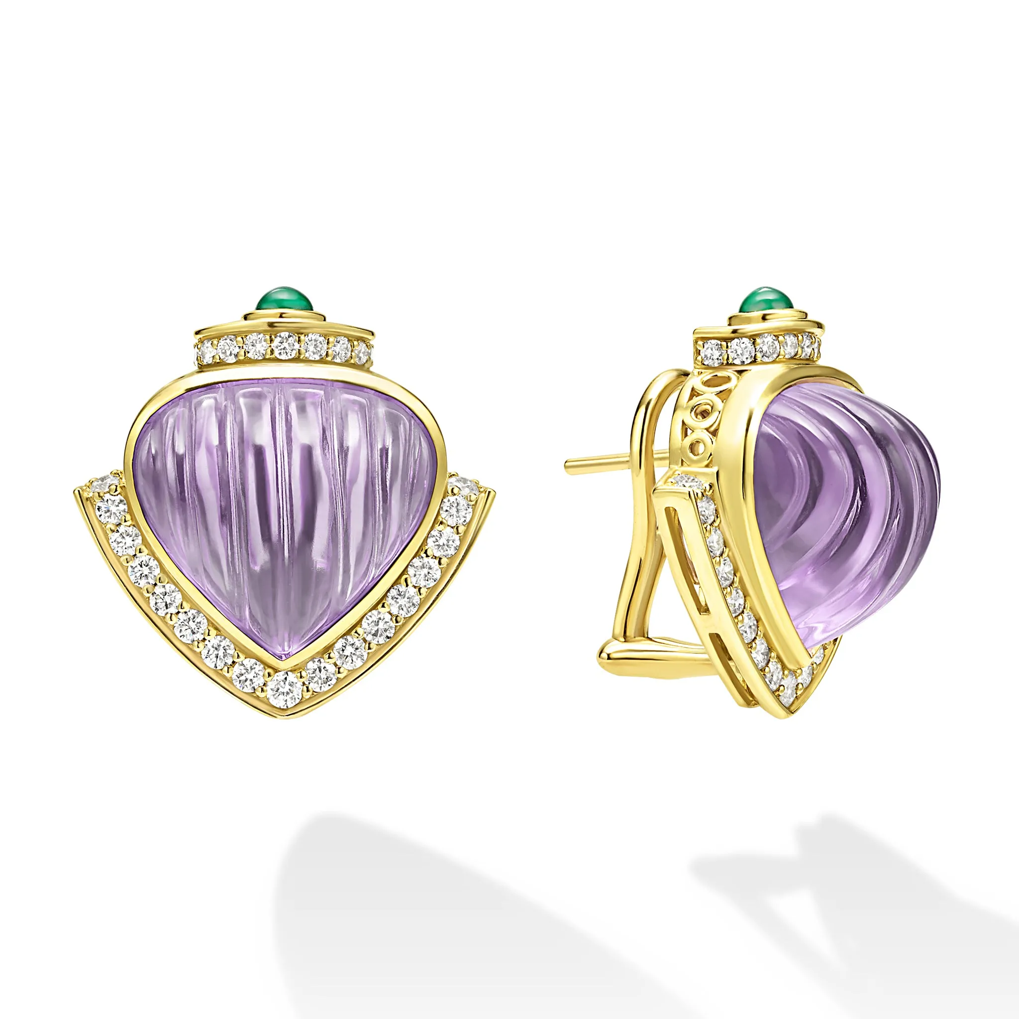 18K Diamond & Amethyst Omega Clip Earrings sold by LAGOS