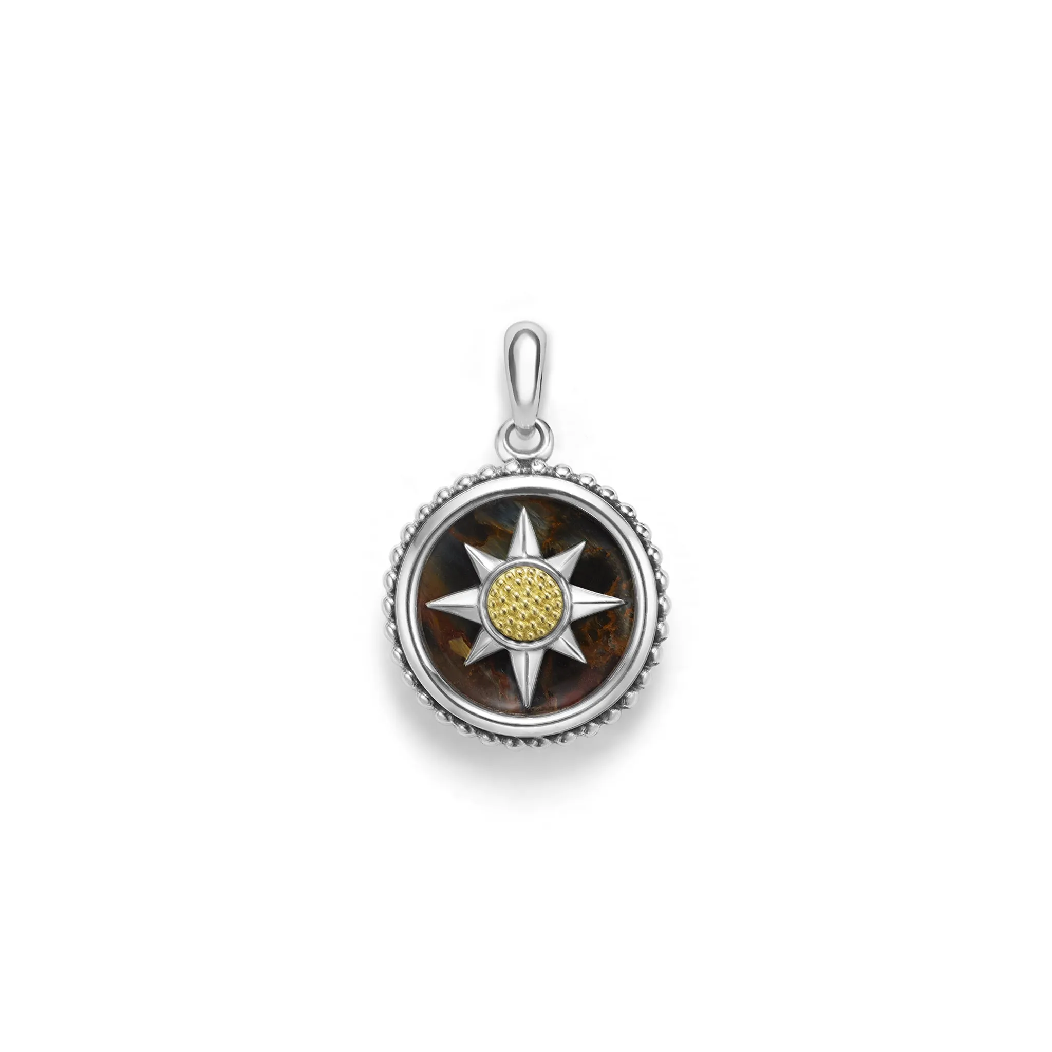 Anthem Small Two-Tone Pietersite Circle Burst Amulet sold by LAGOS