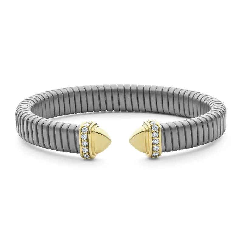 Signature Caviar Titanium Diamond Cuff Bracelet | 9mm made by LAGOS