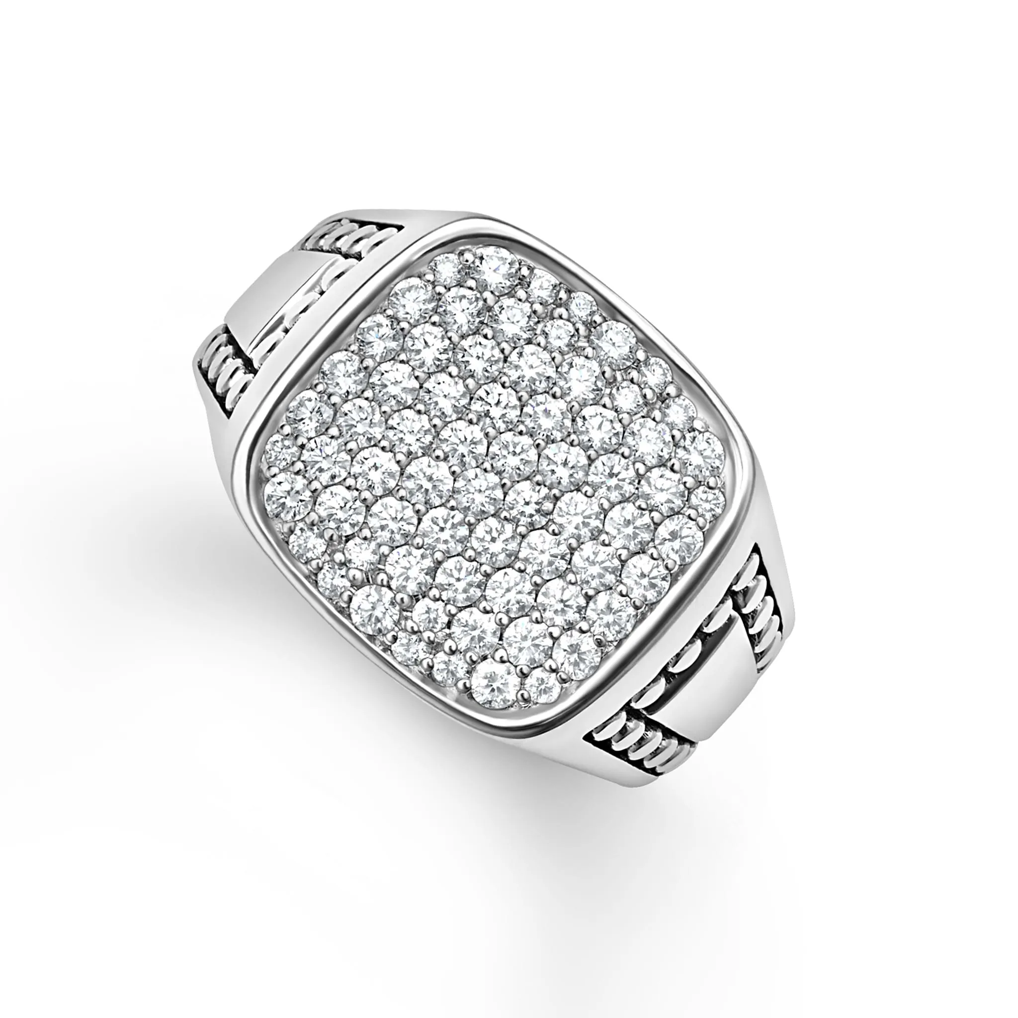 Anthem Large Caviar Beaded Square Diamond Ring sold by LAGOS