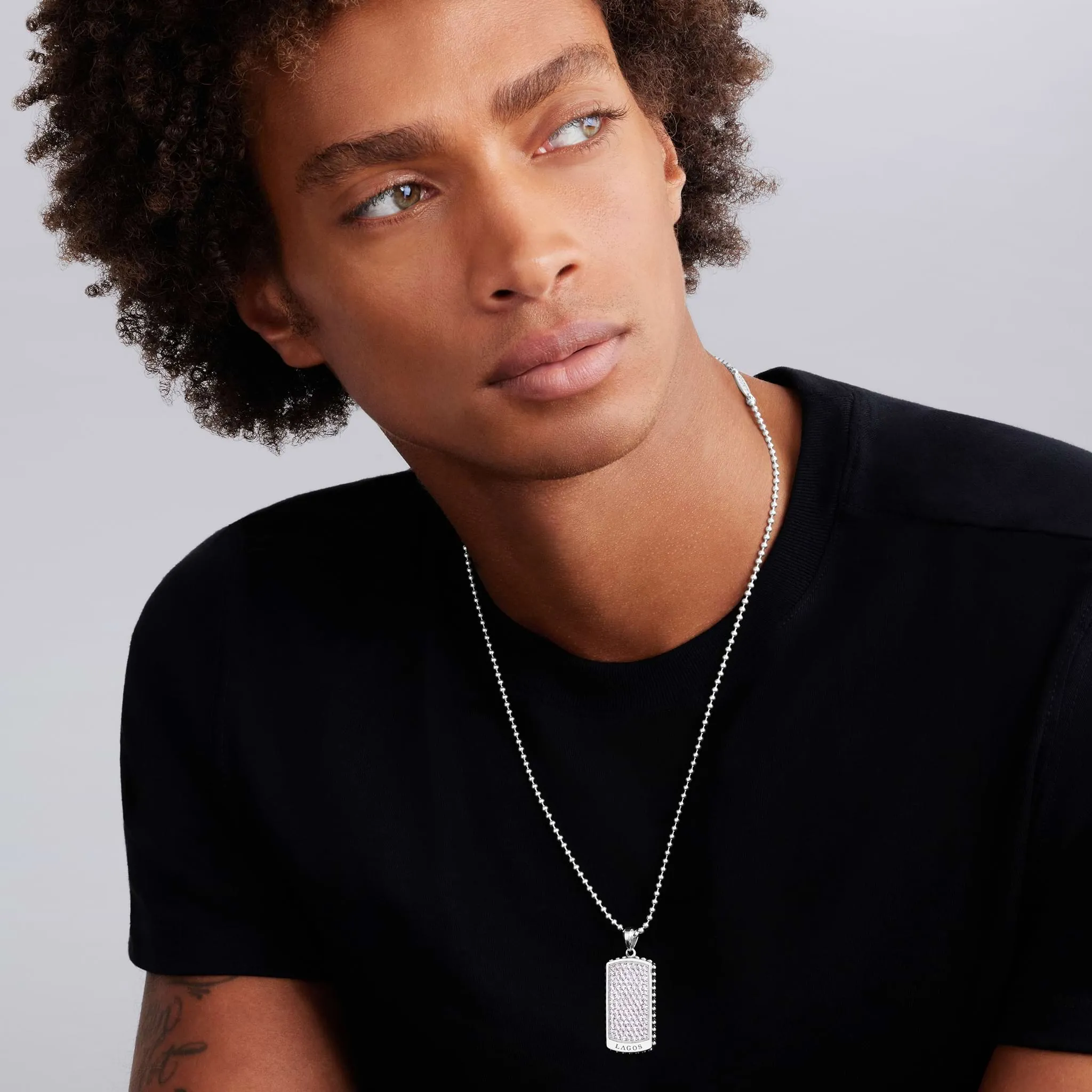 Anthem Large Caviar Beaded Diamond Tag Amulet sold by LAGOS product image thumbnail 2