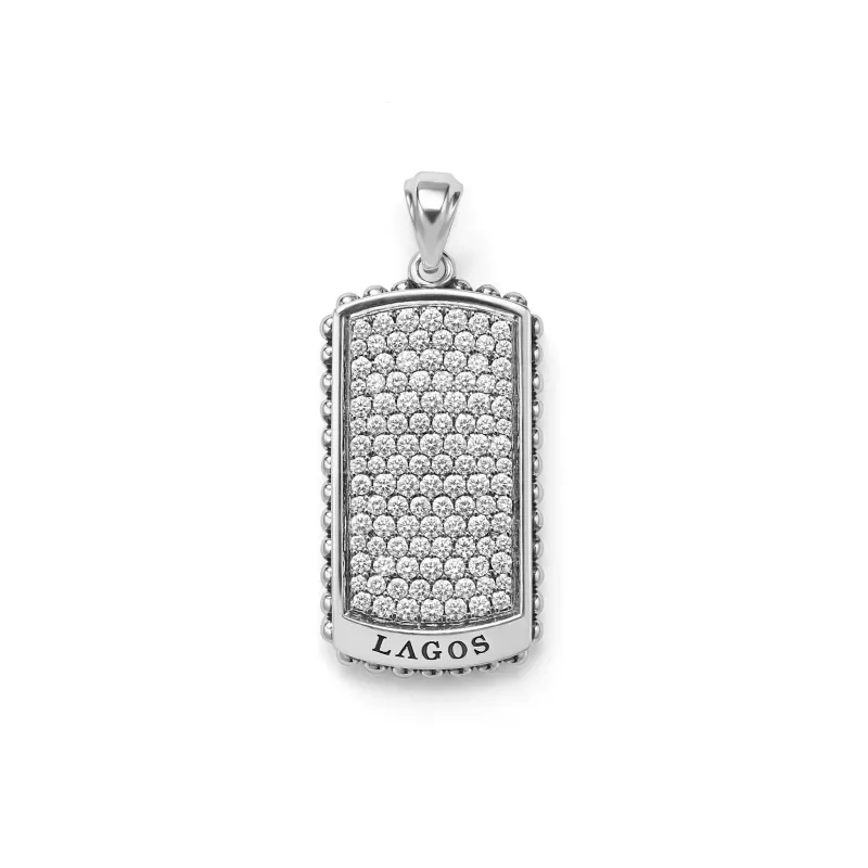 Anthem Large Caviar Beaded Diamond Tag Amulet sold by LAGOS