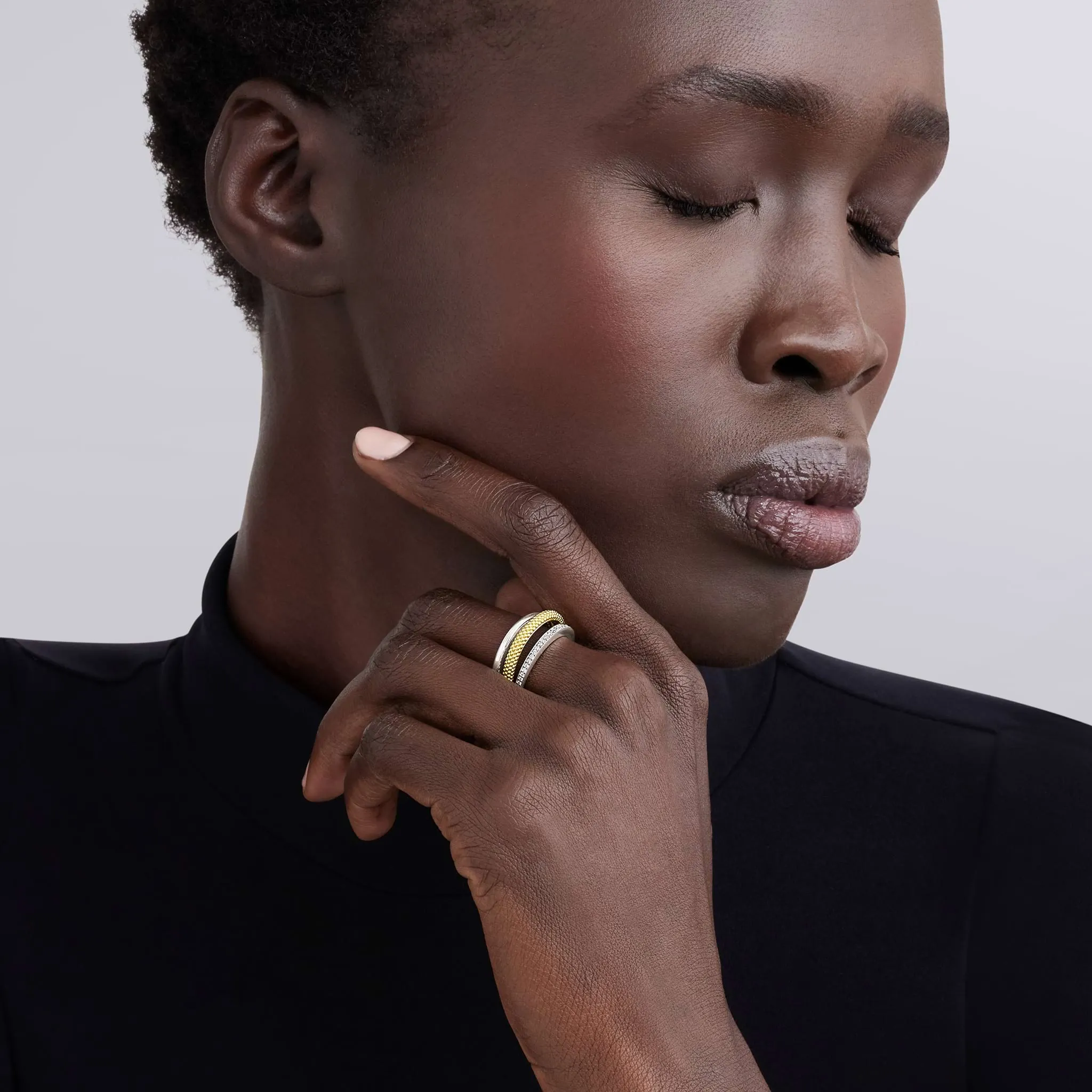 Caviar Lux Two-Tone Three Row Diamond Ring sold by LAGOS product image thumbnail 2