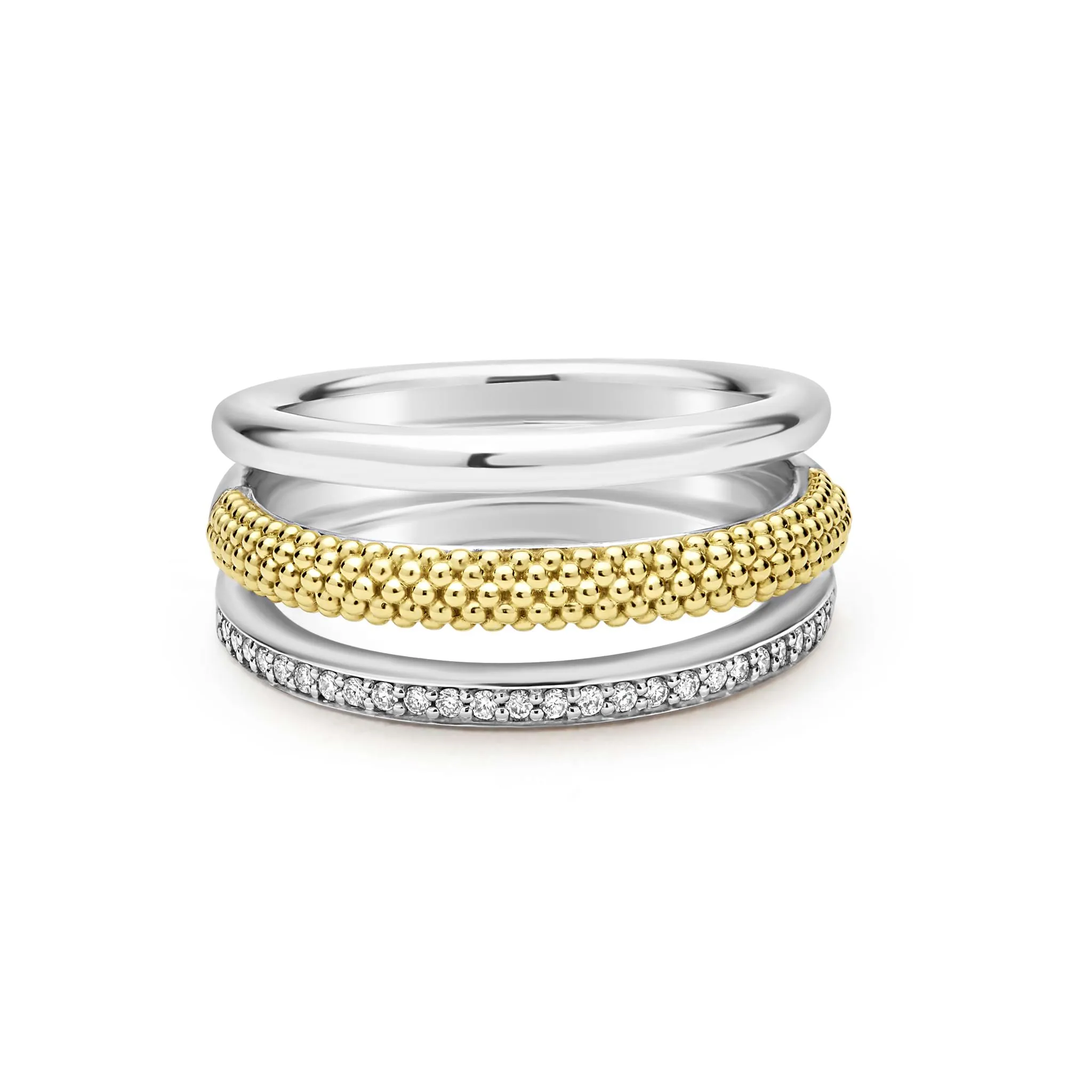 Caviar Lux Two-Tone Three Row Diamond Ring sold by LAGOS product image thumbnail 3