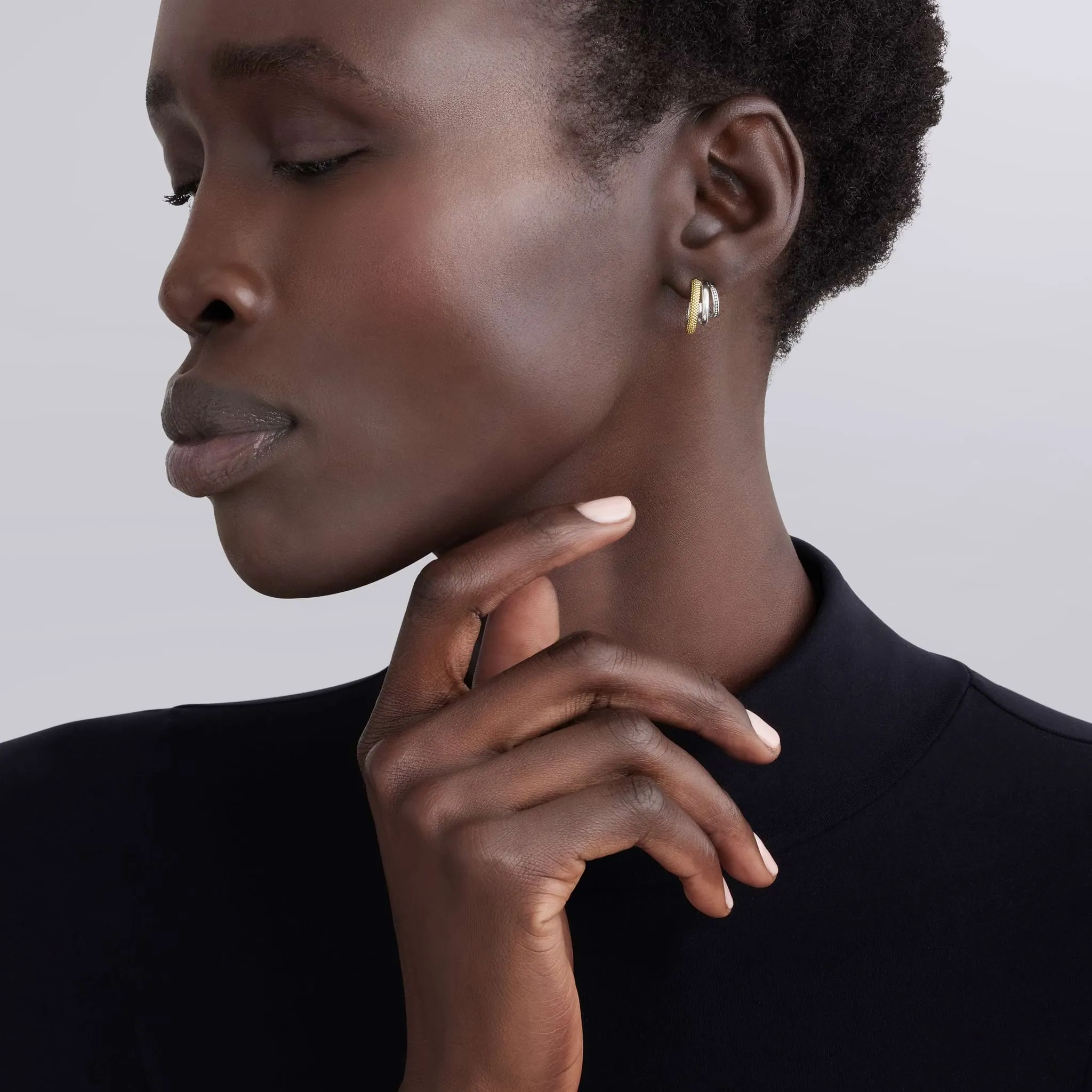 Caviar Lux Two-Tone Three Ring Hoop Earrings sold by LAGOS product image thumbnail 2