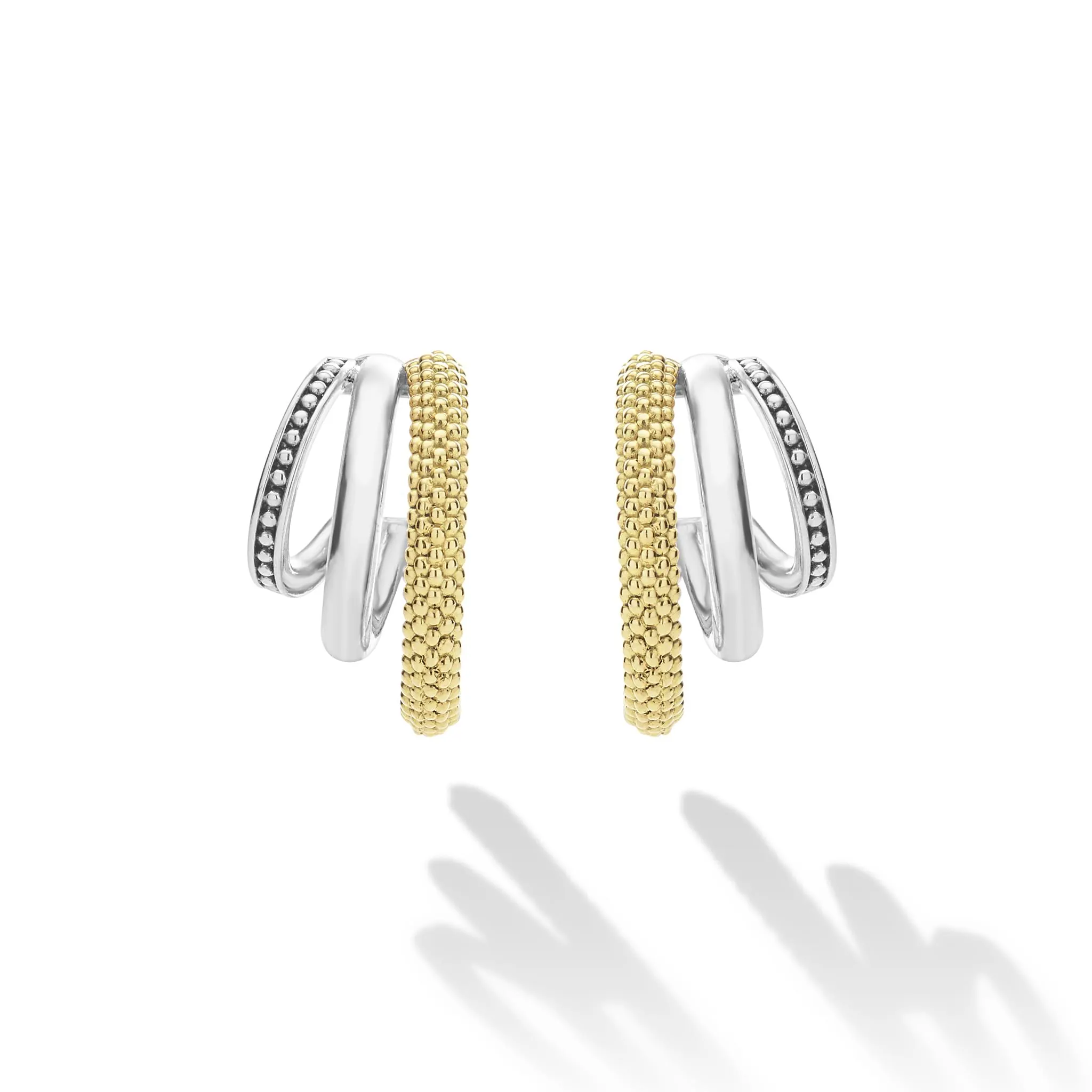 Caviar Lux Two-Tone Three Ring Hoop Earrings sold by LAGOS product image thumbnail 4