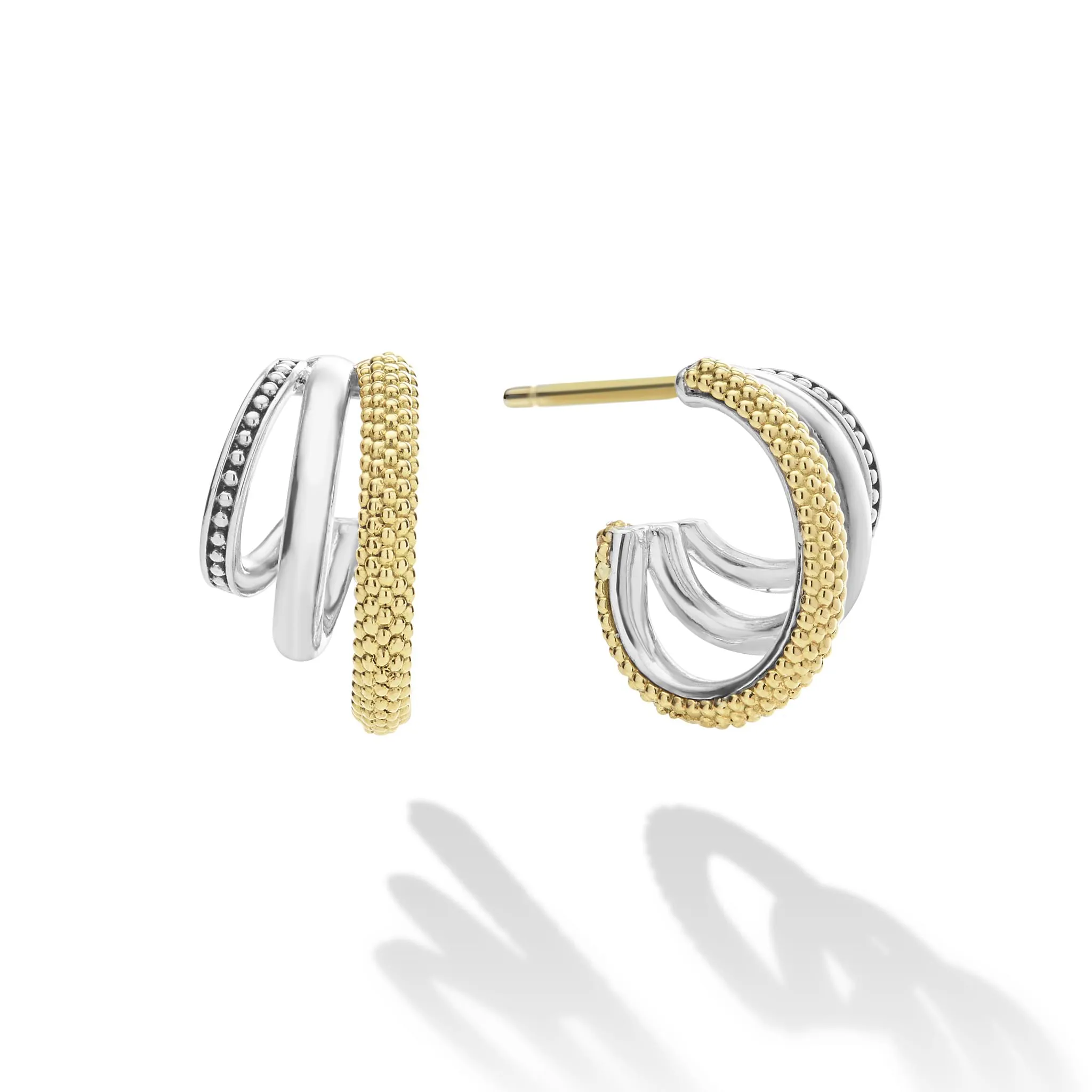 Caviar Lux Two-Tone Three Ring Hoop Earrings sold by LAGOS product image thumbnail 3