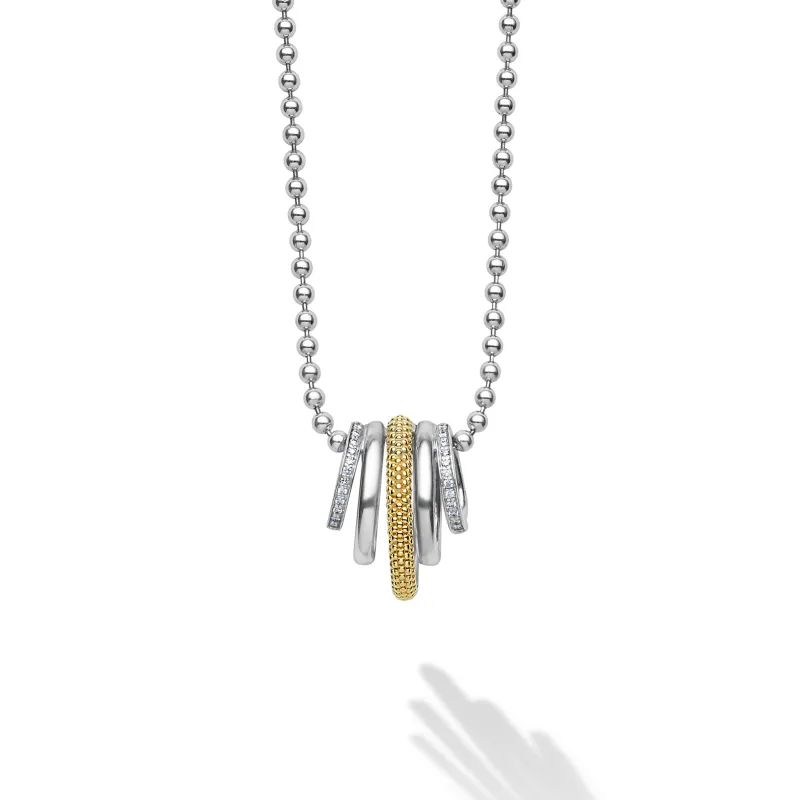 Caviar Lux Two-Tone Five Ring Diamond Pendant Necklace sold by LAGOS