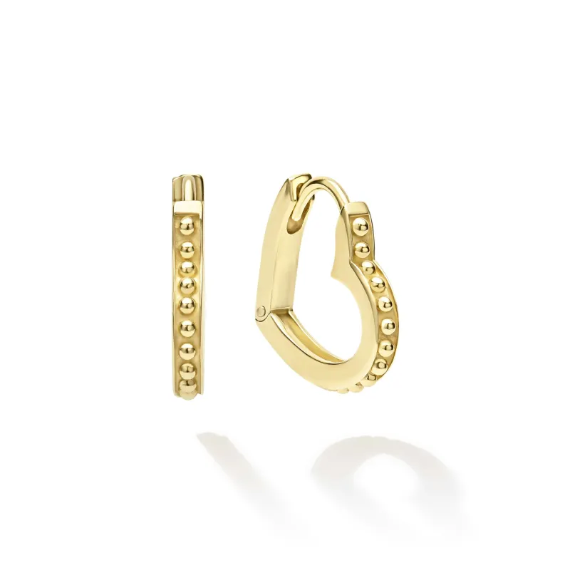 Caviar Gold 18K Gold Caviar Heart Huggie Earrings sold by LAGOS