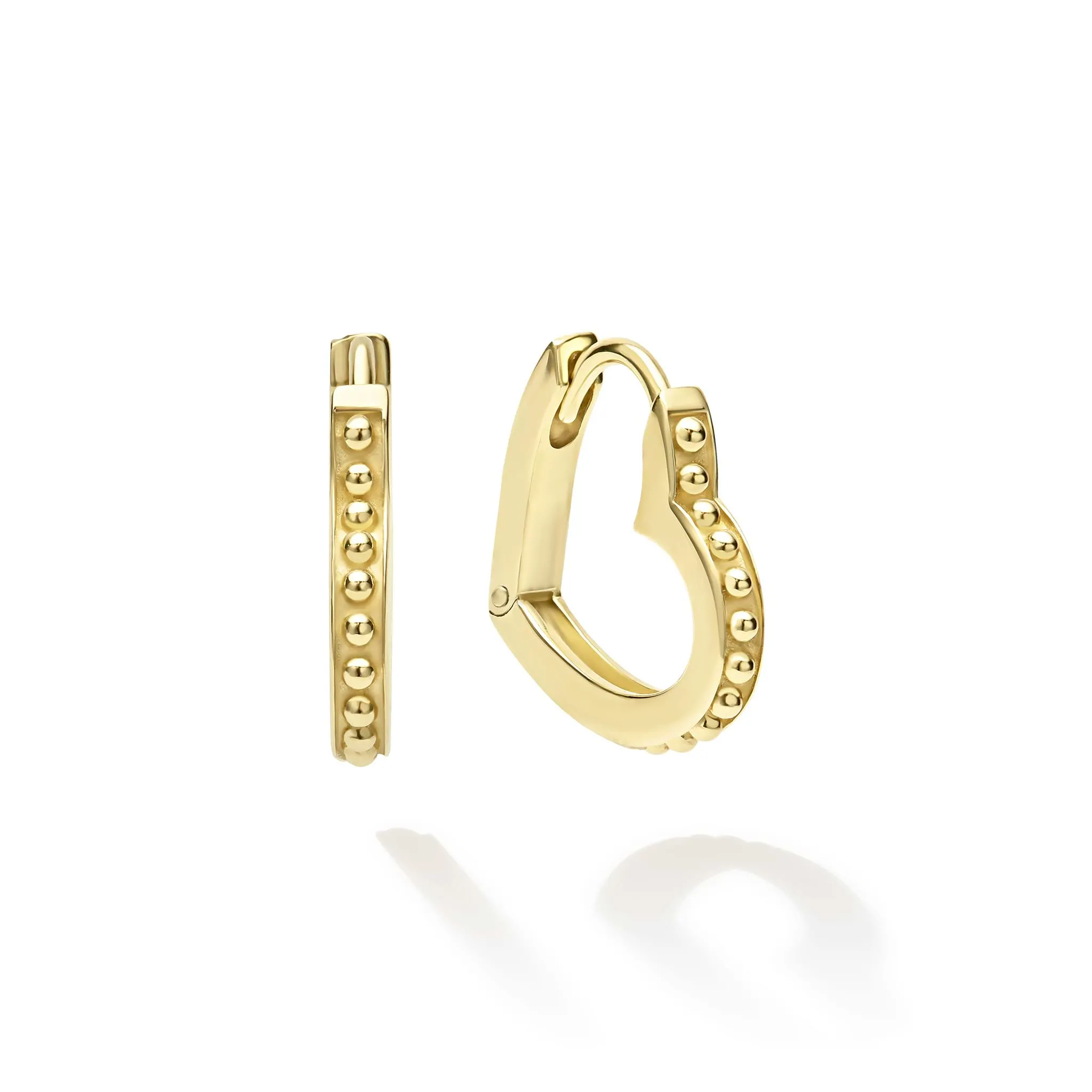 Caviar Gold 18K Gold Caviar Heart Huggie Earrings sold by LAGOS