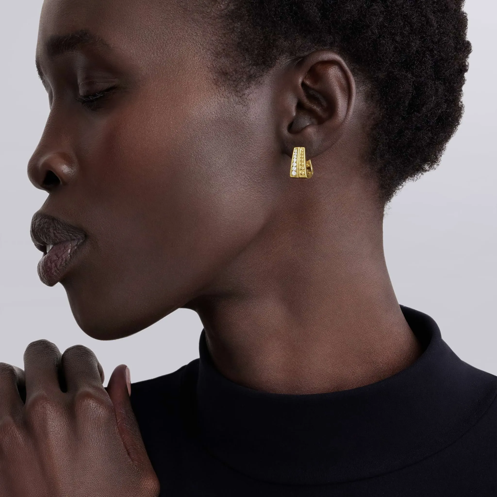 Caviar Gold 18K Gold Caviar Two-Row Diamond Huggie Earrings sold by LAGOS product image thumbnail 2