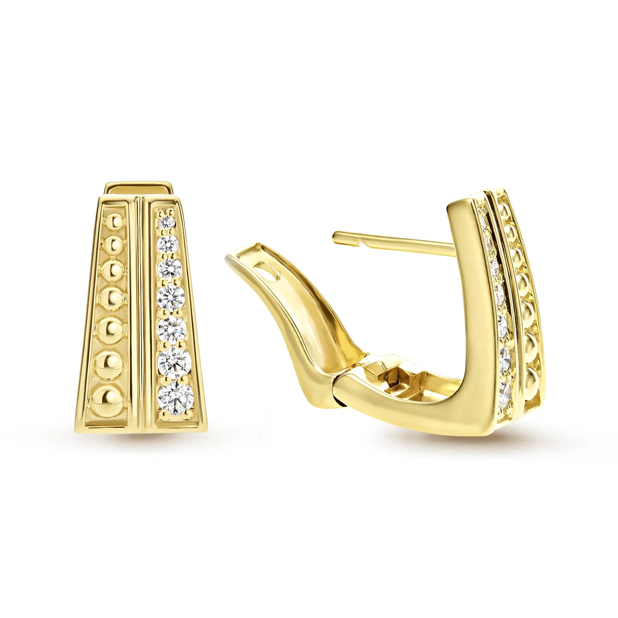 Caviar Gold 18K Gold Caviar Two-Row Diamond Huggie Earrings sold by LAGOS product image thumbnail 4