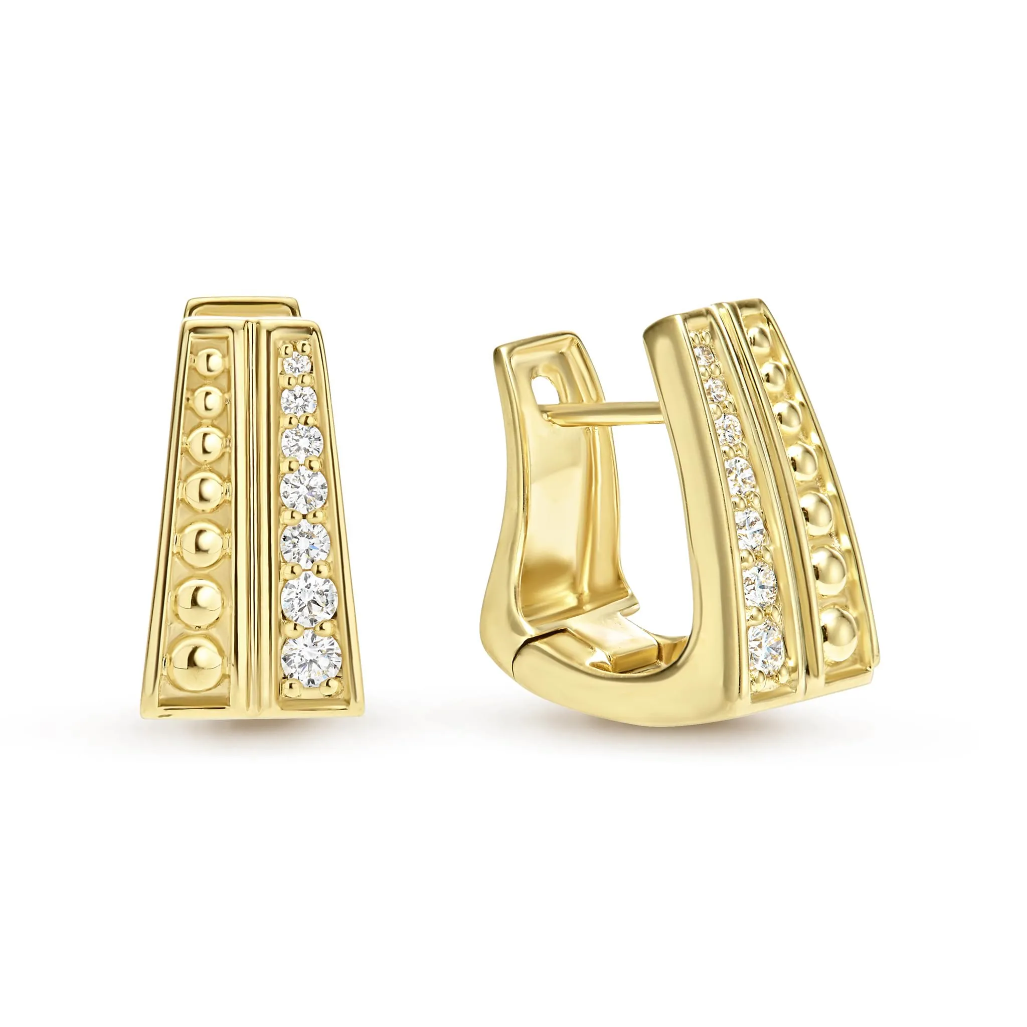 Caviar Gold 18K Gold Caviar Two-Row Diamond Huggie Earrings sold by LAGOS
