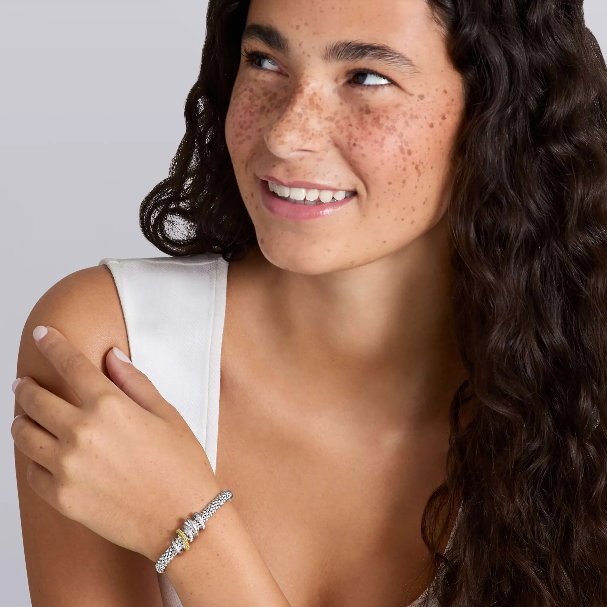 Caviar Lux Two-Tone Five Ring Diamond Caviar Bracelet | 6mm sold by LAGOS product image thumbnail 2