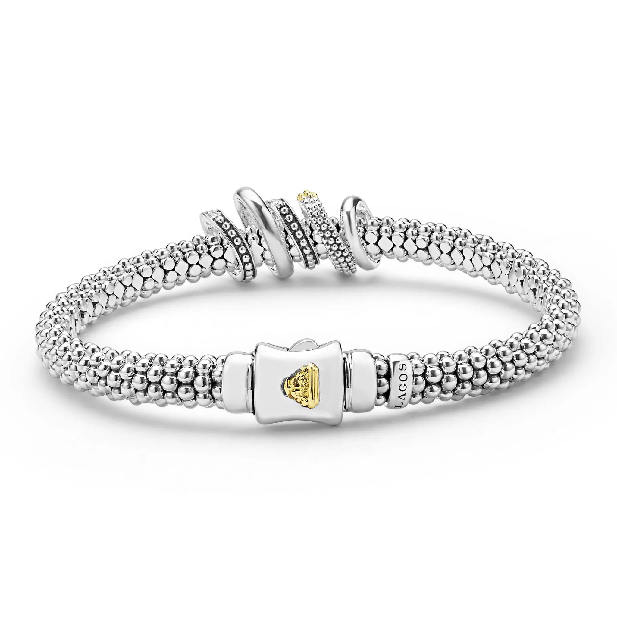Caviar Lux Two-Tone Five Ring Diamond Caviar Bracelet | 6mm sold by LAGOS product image thumbnail 4
