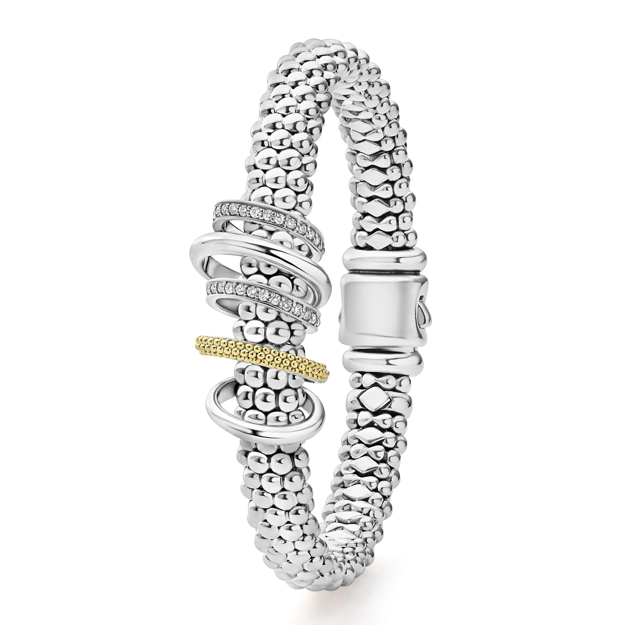 Caviar Lux Two-Tone Five Ring Diamond Caviar Bracelet | 9mm sold by LAGOS product image thumbnail 5