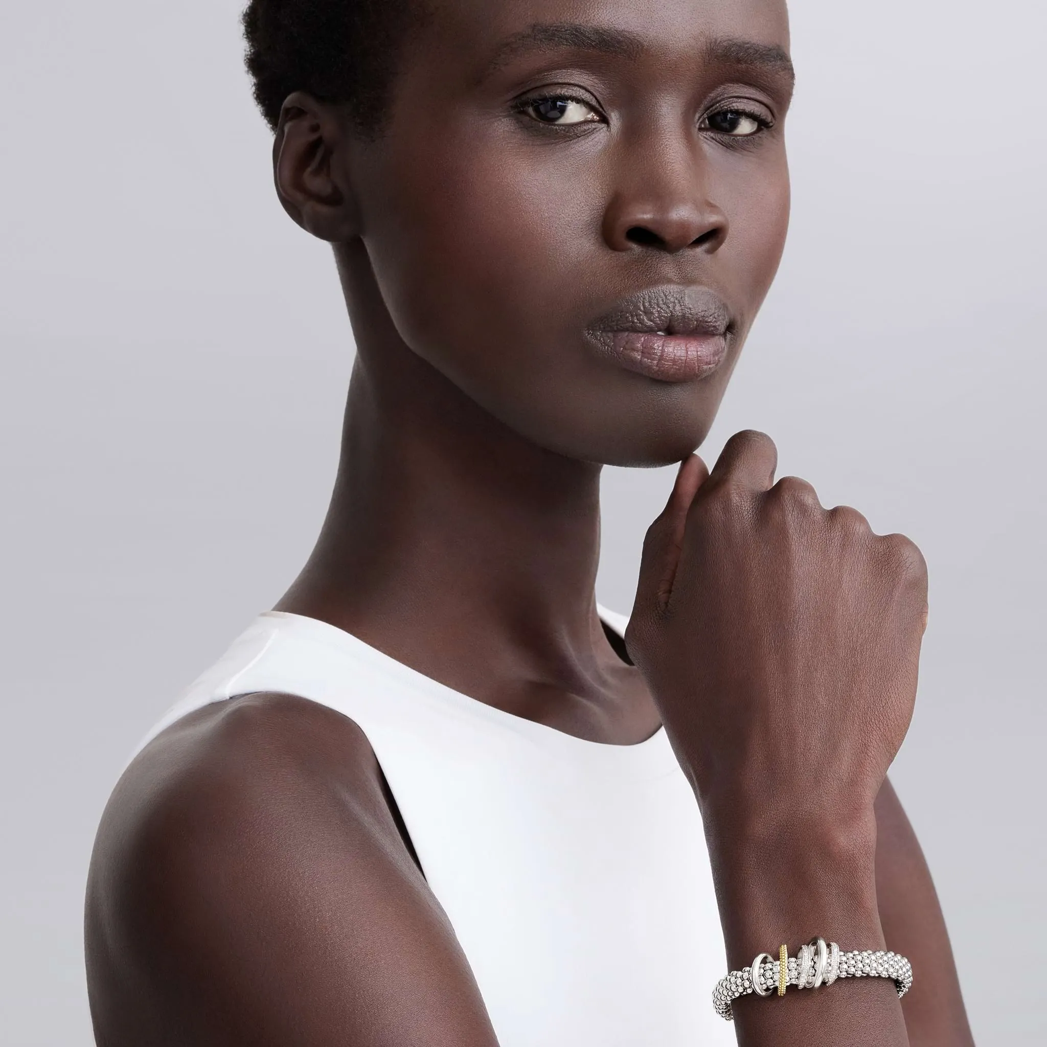 Caviar Lux Two-Tone Five Ring Diamond Caviar Bracelet | 9mm sold by LAGOS product image thumbnail 2