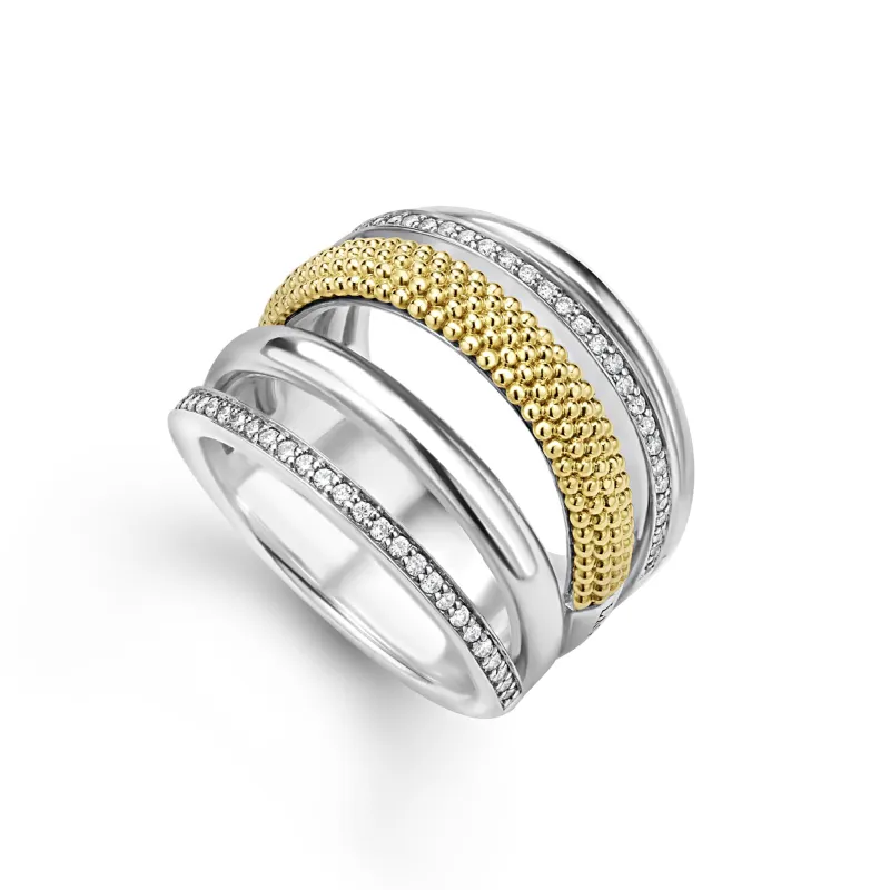 Caviar Lux Two-Tone Five Row Diamond Ring sold by LAGOS