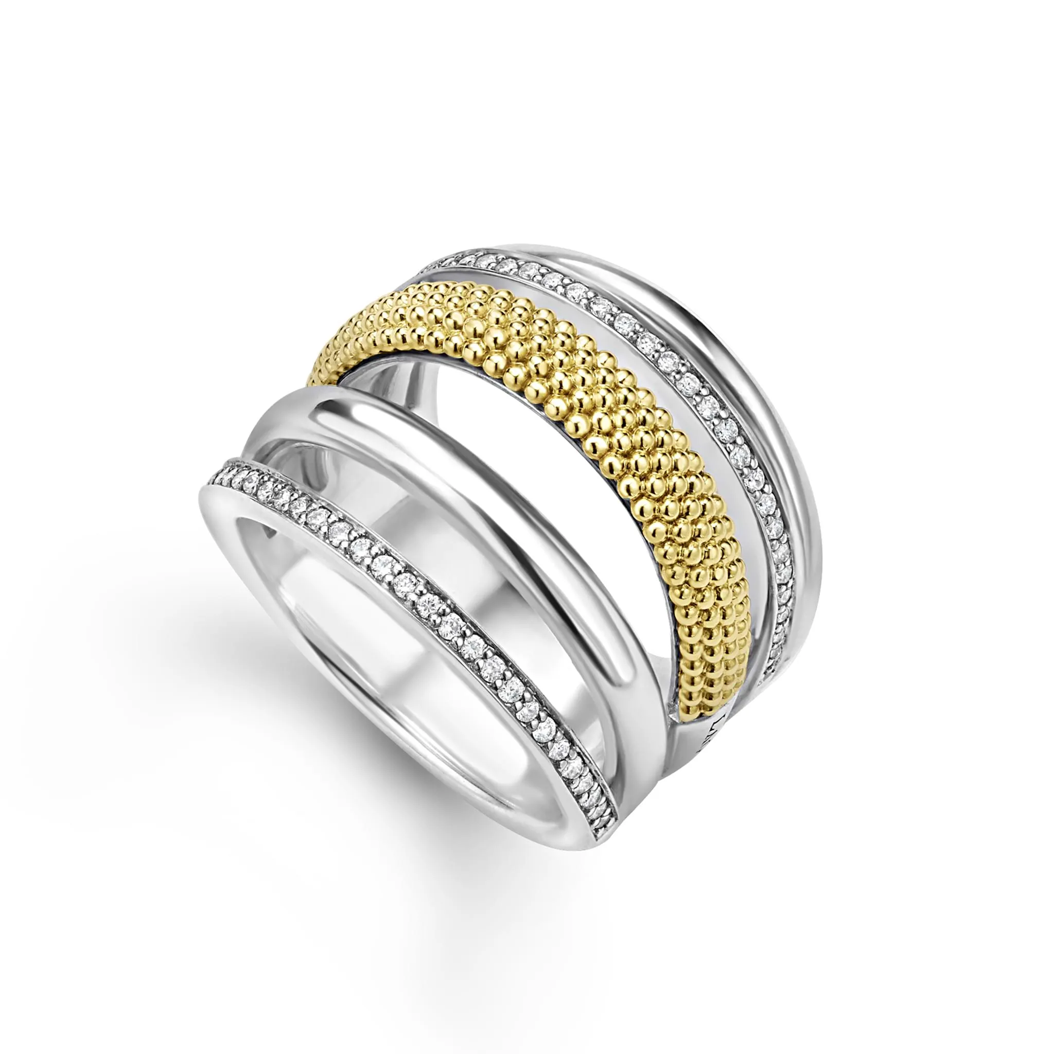 Caviar Lux Two-Tone Five Row Diamond Ring sold by LAGOS