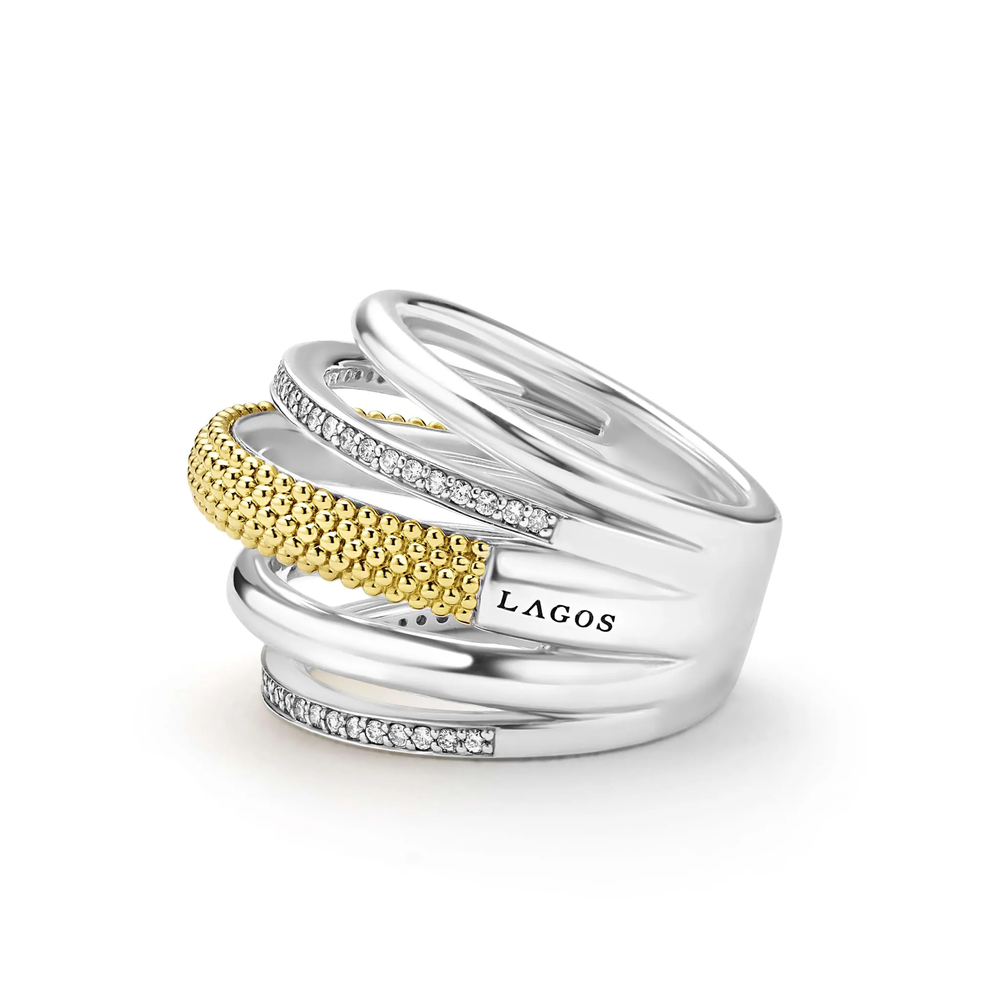 Caviar Lux Two-Tone Five Row Diamond Ring sold by LAGOS product image thumbnail 3
