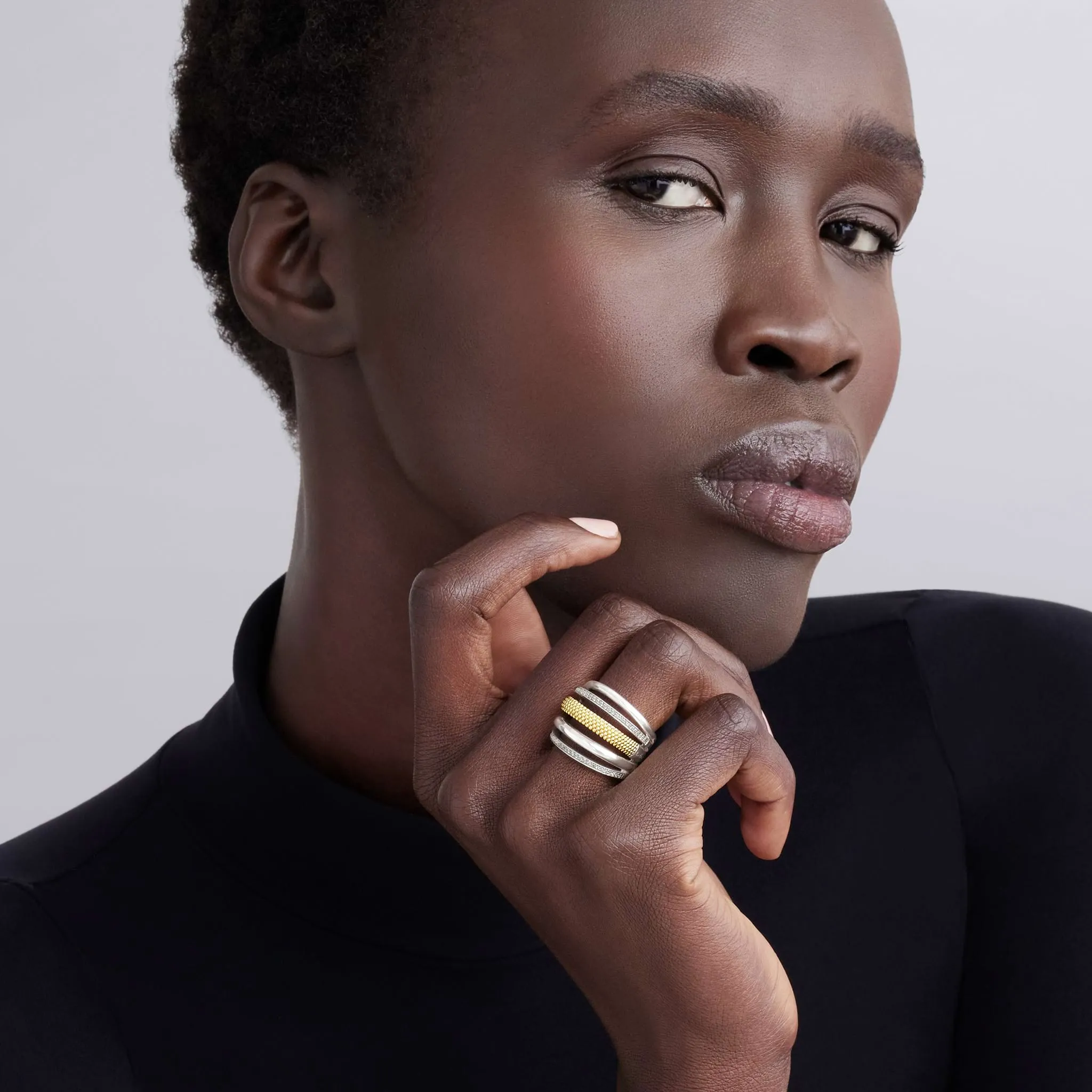 Caviar Lux Two-Tone Five Row Diamond Ring sold by LAGOS product image thumbnail 2