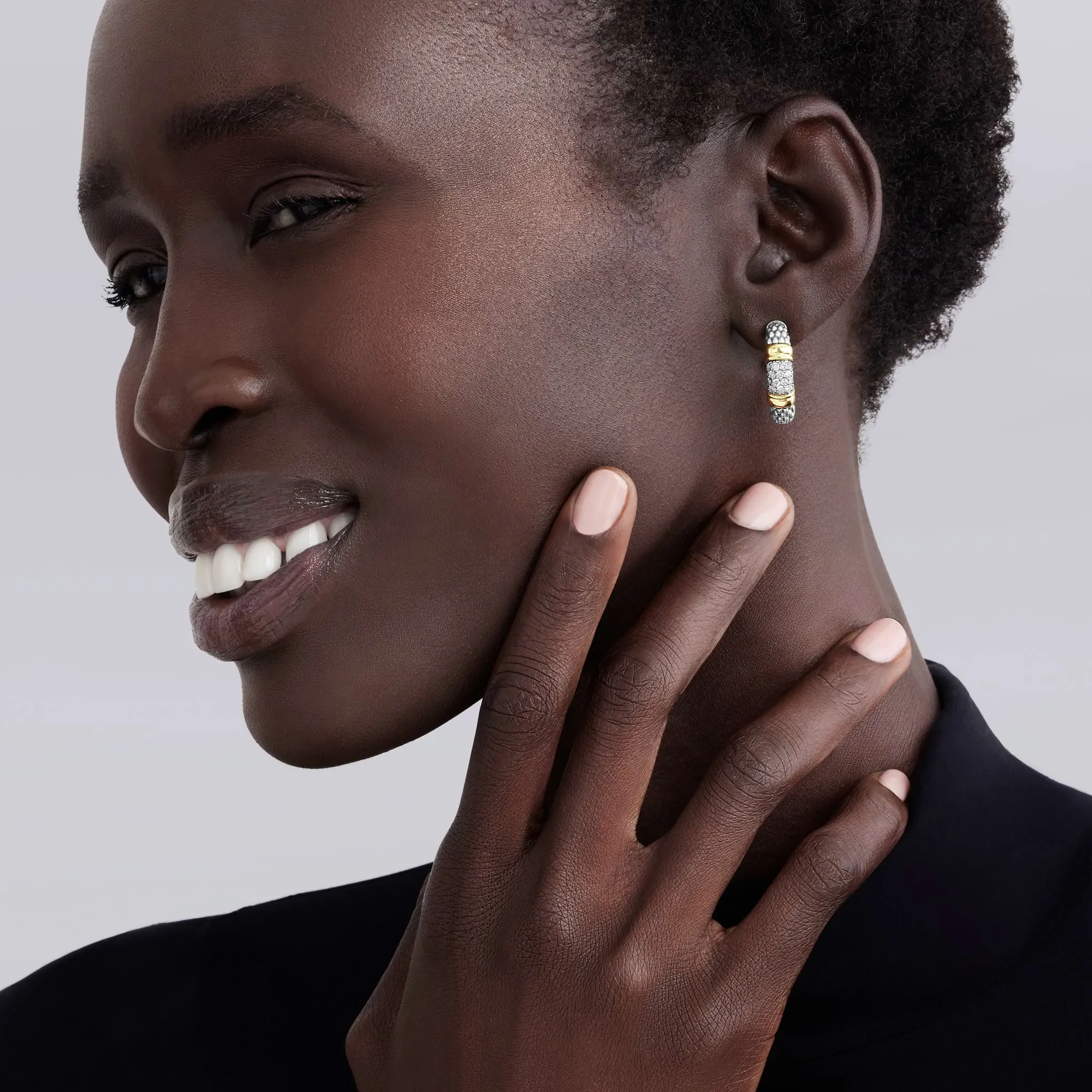 Signature Caviar Two-Tone Caviar Diamond Hoop Earrings sold by LAGOS product image thumbnail 2