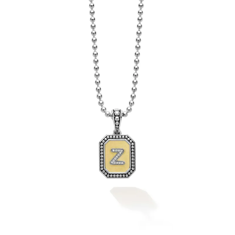 Signature Caviar Octagon Diamond Z Initial Charm Necklace sold by LAGOS