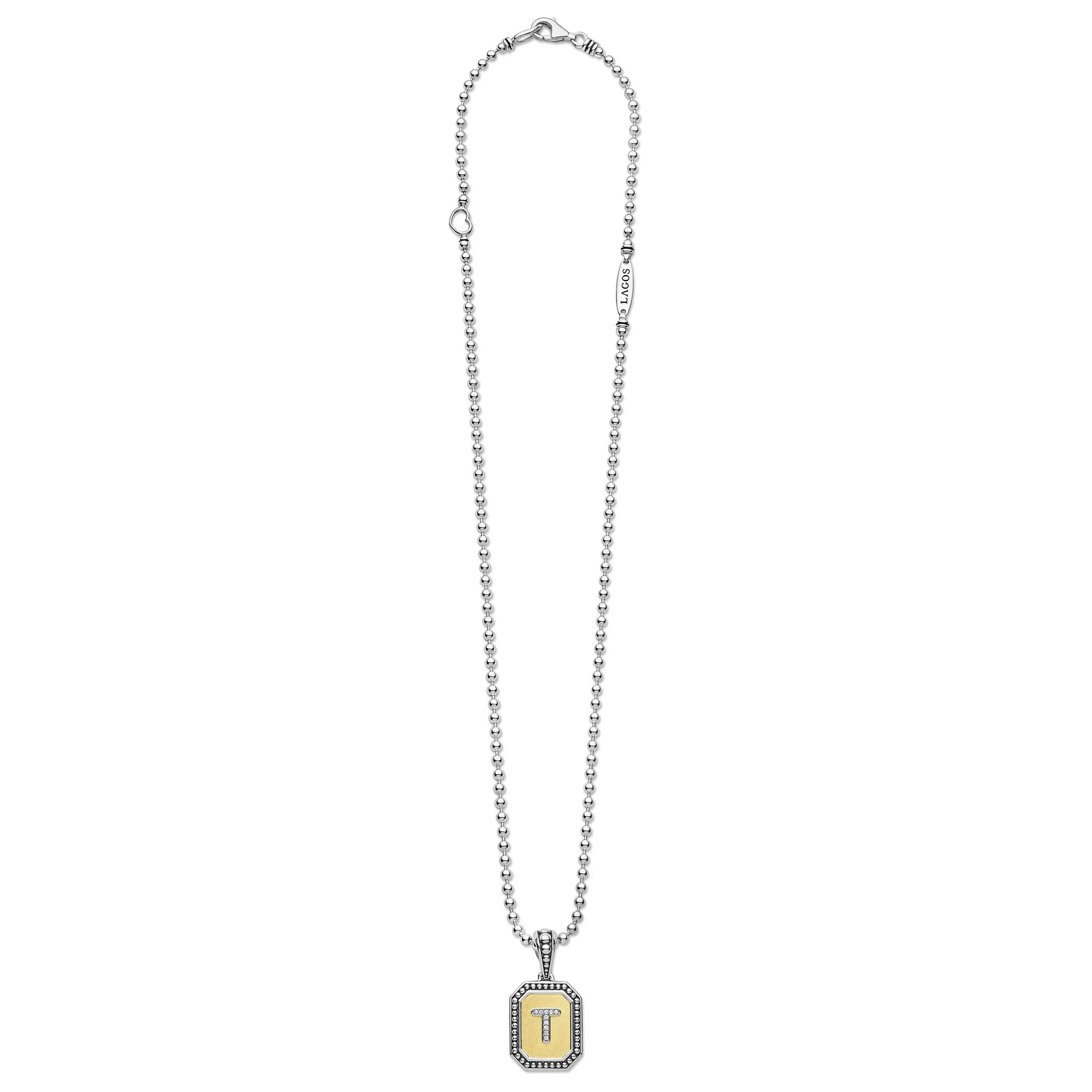 Signature Caviar Octagon Diamond T Initial Charm Necklace sold by LAGOS product image thumbnail 3