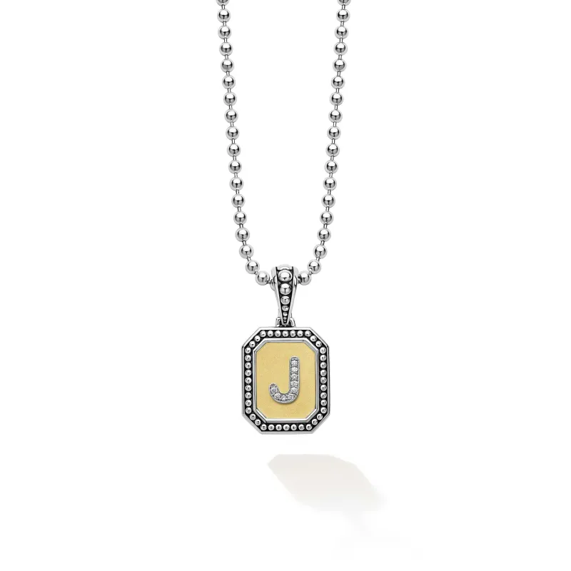 Signature Caviar Octagon Diamond J Initial Charm Necklace sold by LAGOS