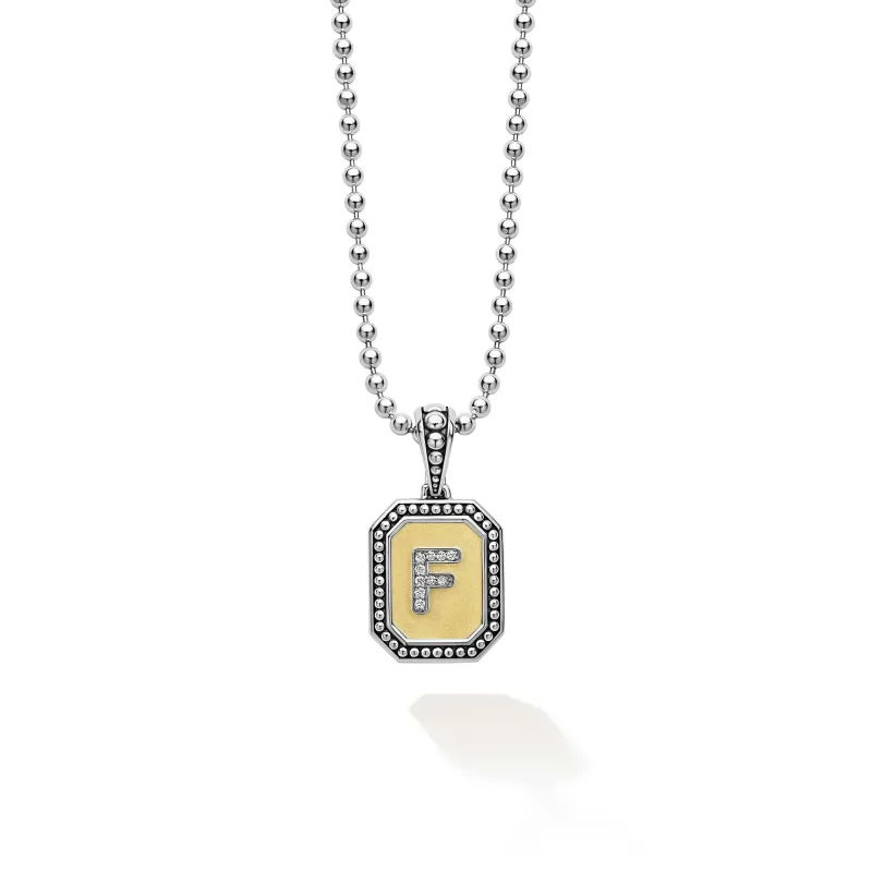 Signature Caviar Octagon Diamond F Initial Charm Necklace sold by LAGOS