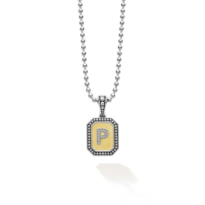 Signature Caviar Octagon Diamond P Initial Charm Necklace sold by LAGOS