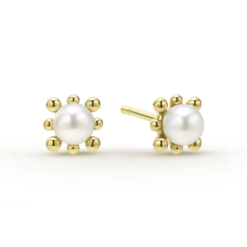 Luna 18K Gold Fleur Pearl Stud Earrings sold by LAGOS