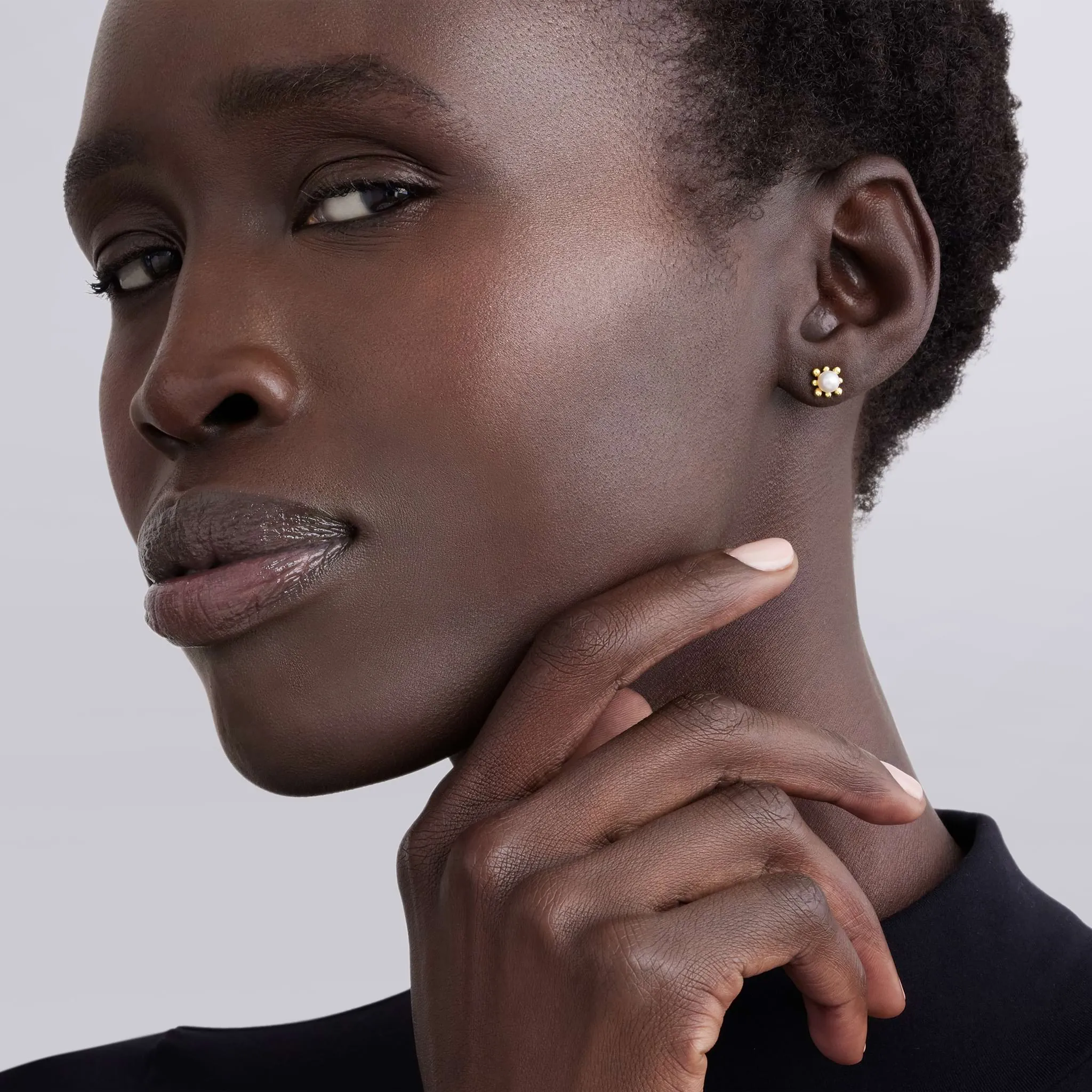 Luna 18K Gold Fleur Pearl Stud Earrings sold by LAGOS product image thumbnail 2