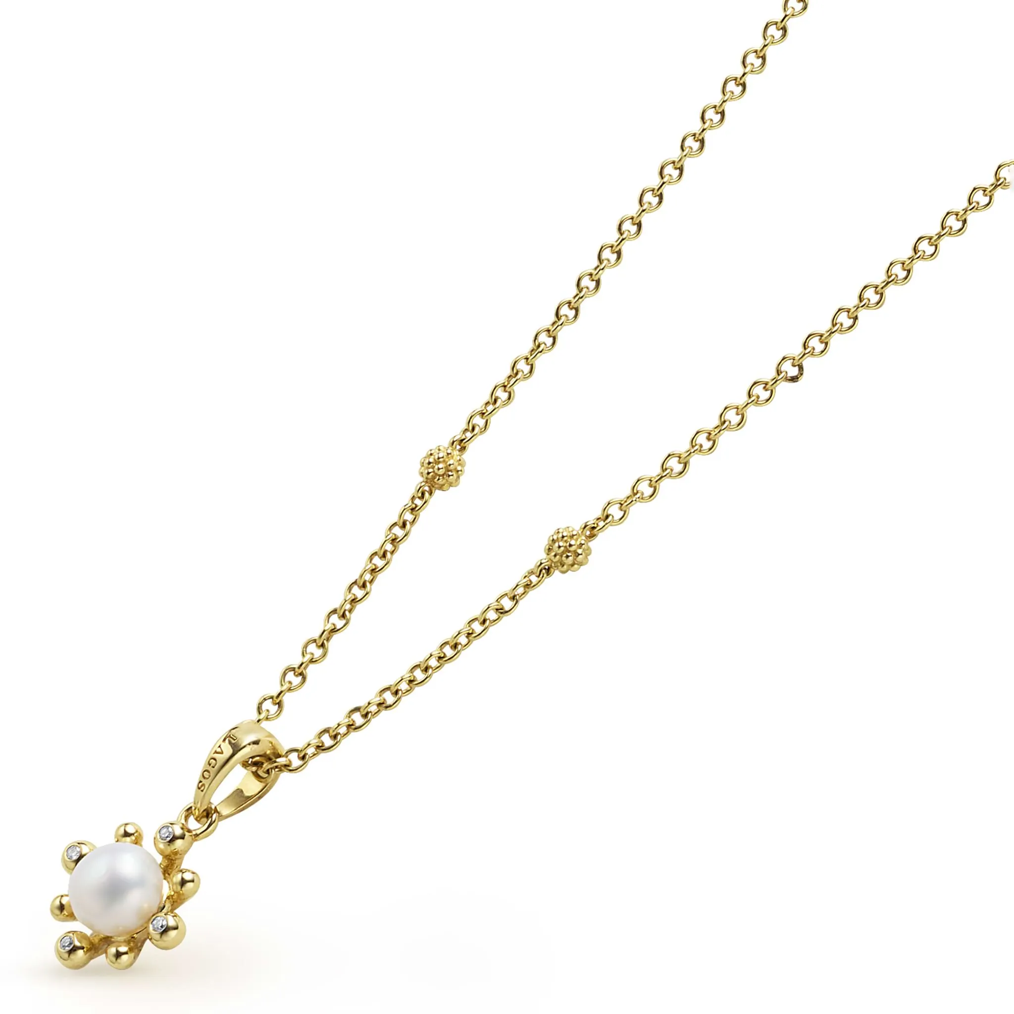 Luna 18K Gold Petite Fleur Pearl Diamond Pendant Necklace sold by LAGOS product image thumbnail 4