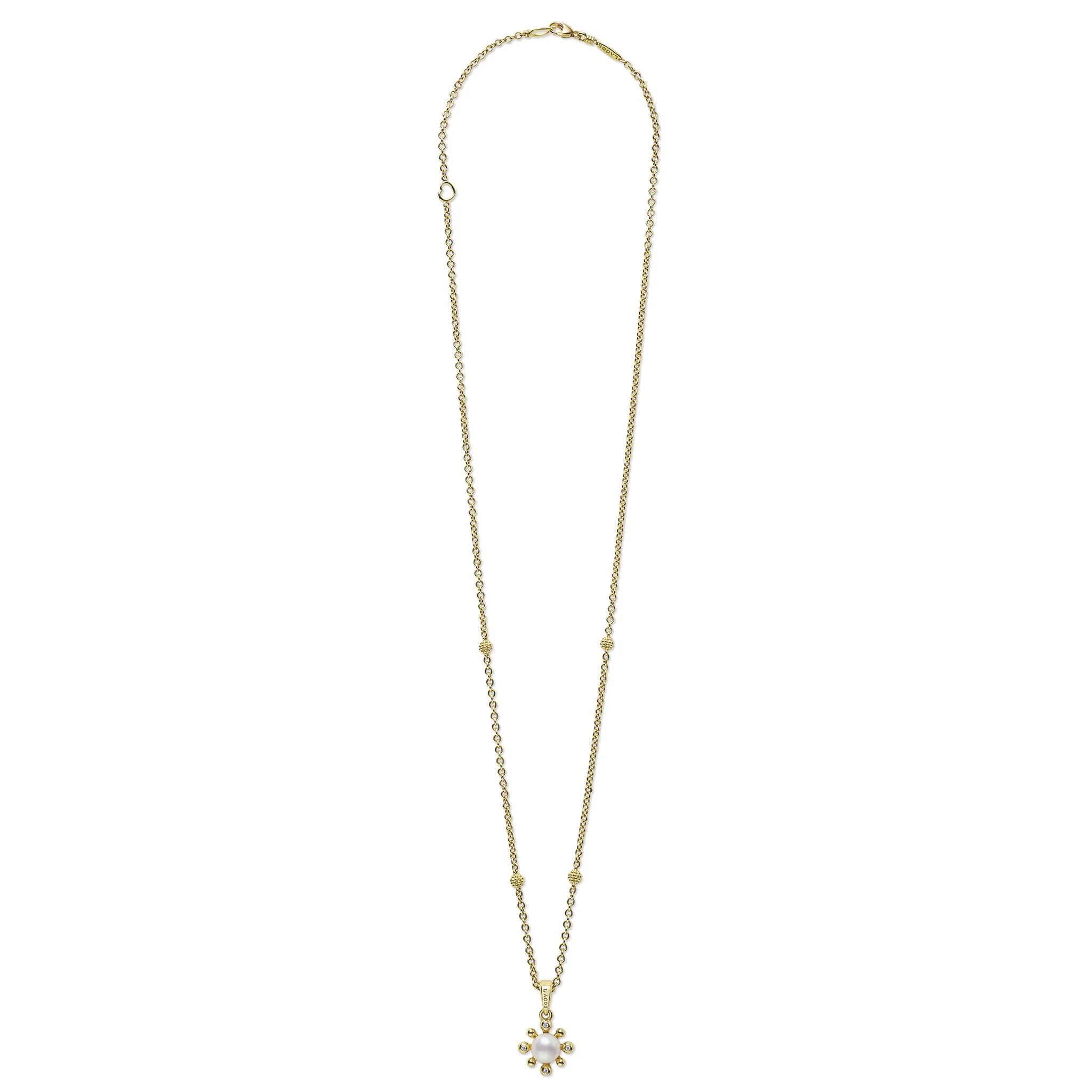 Luna 18K Gold Petite Fleur Pearl Diamond Pendant Necklace sold by LAGOS product image thumbnail 3